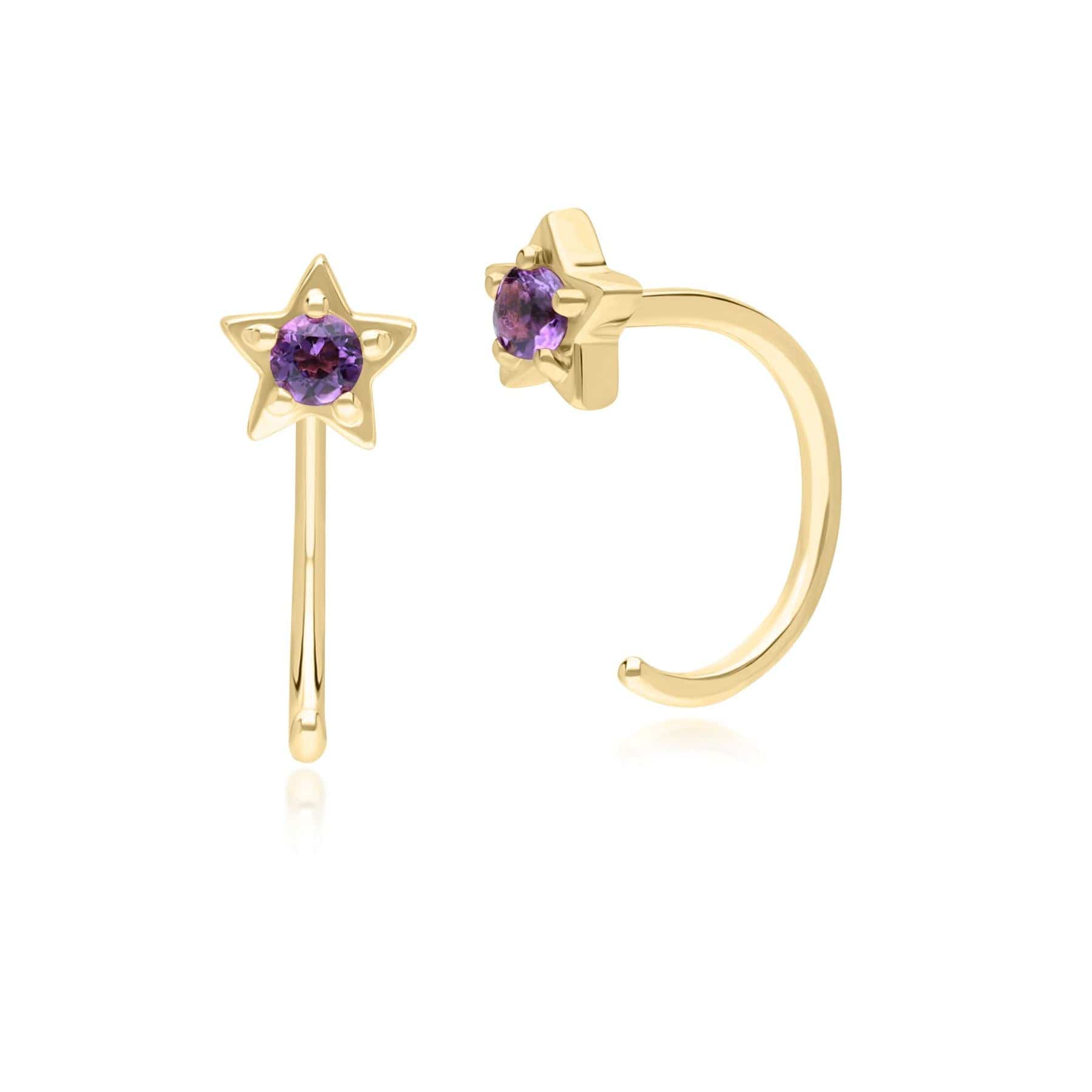 Product photograph of Modern Classic Amethyst Pull Through Hoop Earrings In 9ct Yellow Gold from Gemondo Jewellery