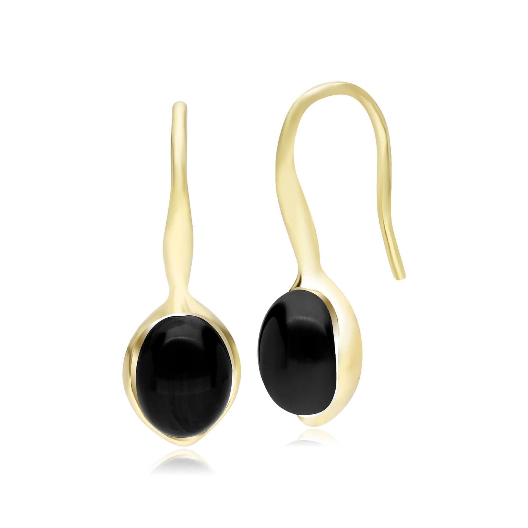 Product photograph of Irregular B Gem Black Onyx Drop Earrings Gold Plated Sterling Silver from Gemondo Jewellery