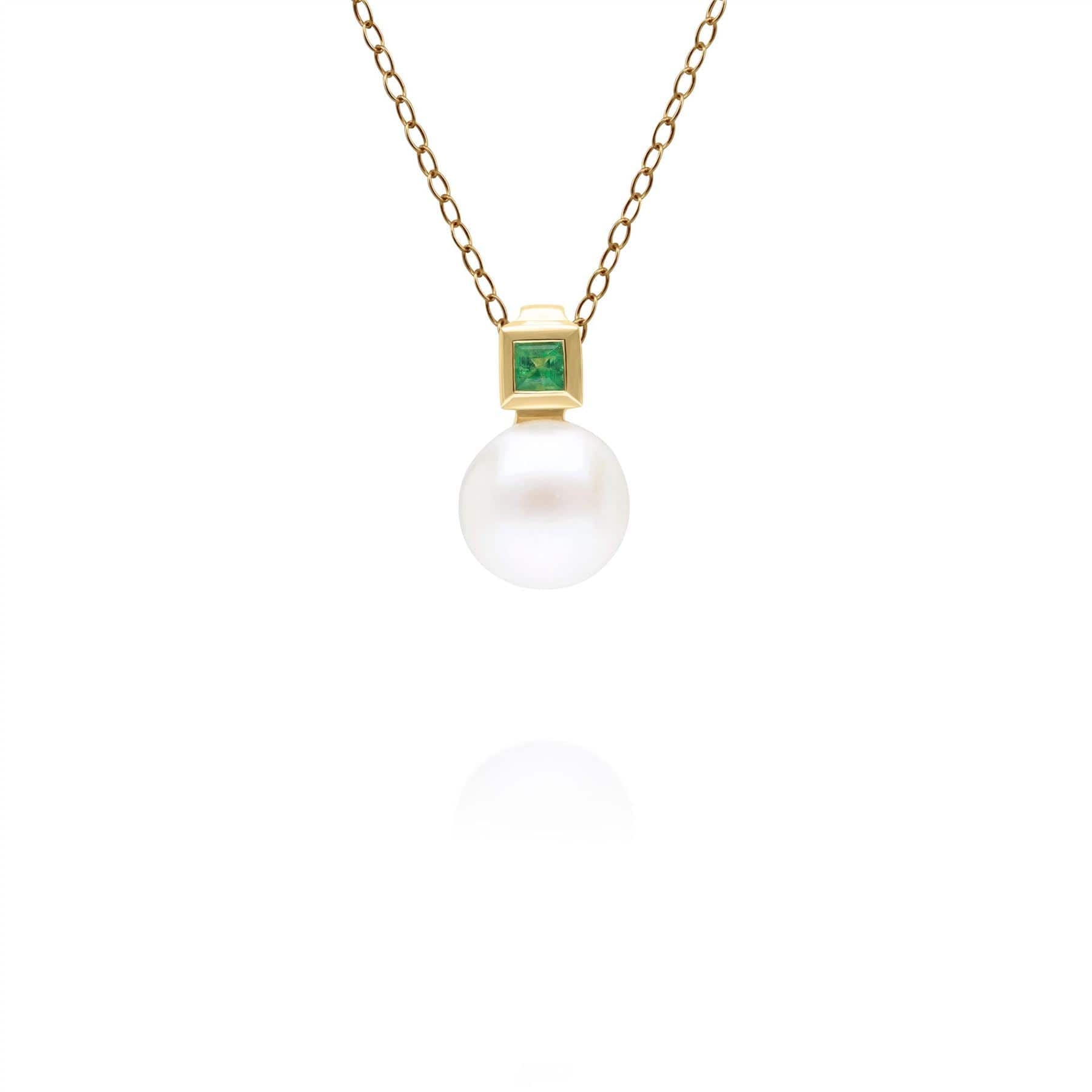 Product photograph of Modern Pearl Square Emerald Pendant In 9ct Yellow Gold from Gemondo Jewellery