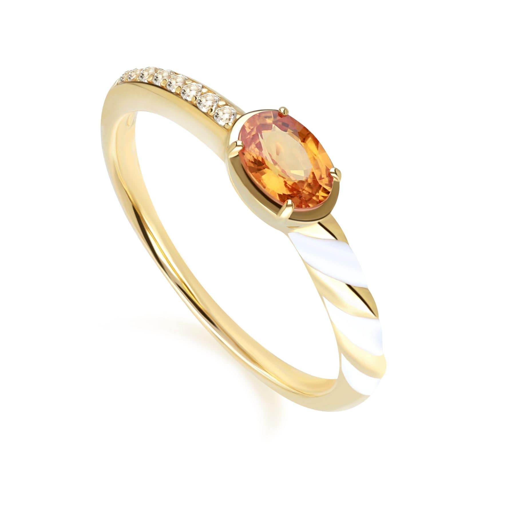 Product photograph of Siberian Waltz White Topaz Orange Sapphire Ring In 9ct Gold from Gemondo Jewellery