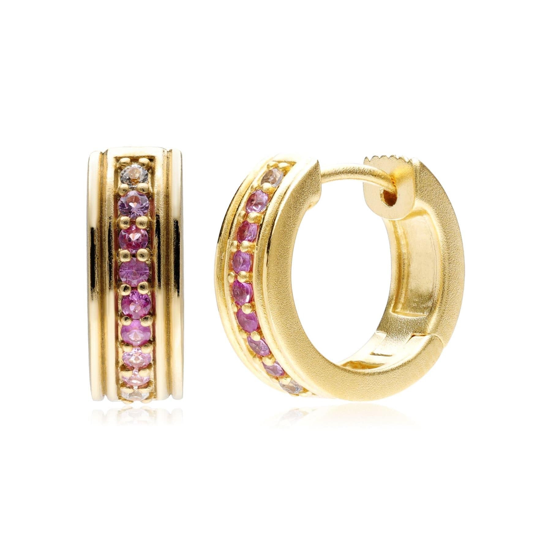 Product photograph of Caruso Pink Sapphire Gradient Huggie Hoop Earrings In 9ct Yellow Gold from Gemondo Jewellery