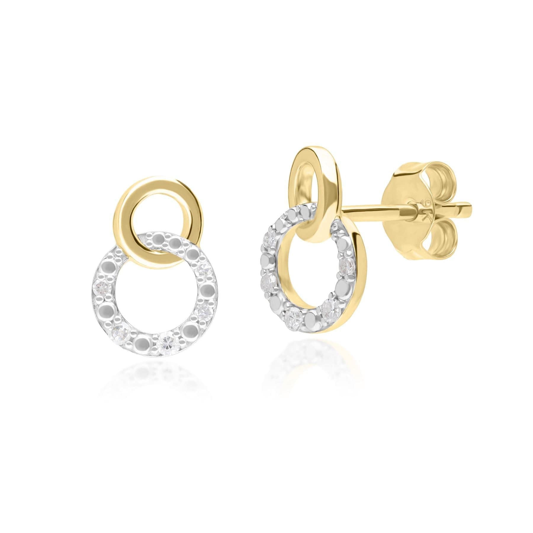 Product photograph of Diamond Pave Interlocking Hoop Stud Earrings In 9ct Yellow Gold from Gemondo Jewellery