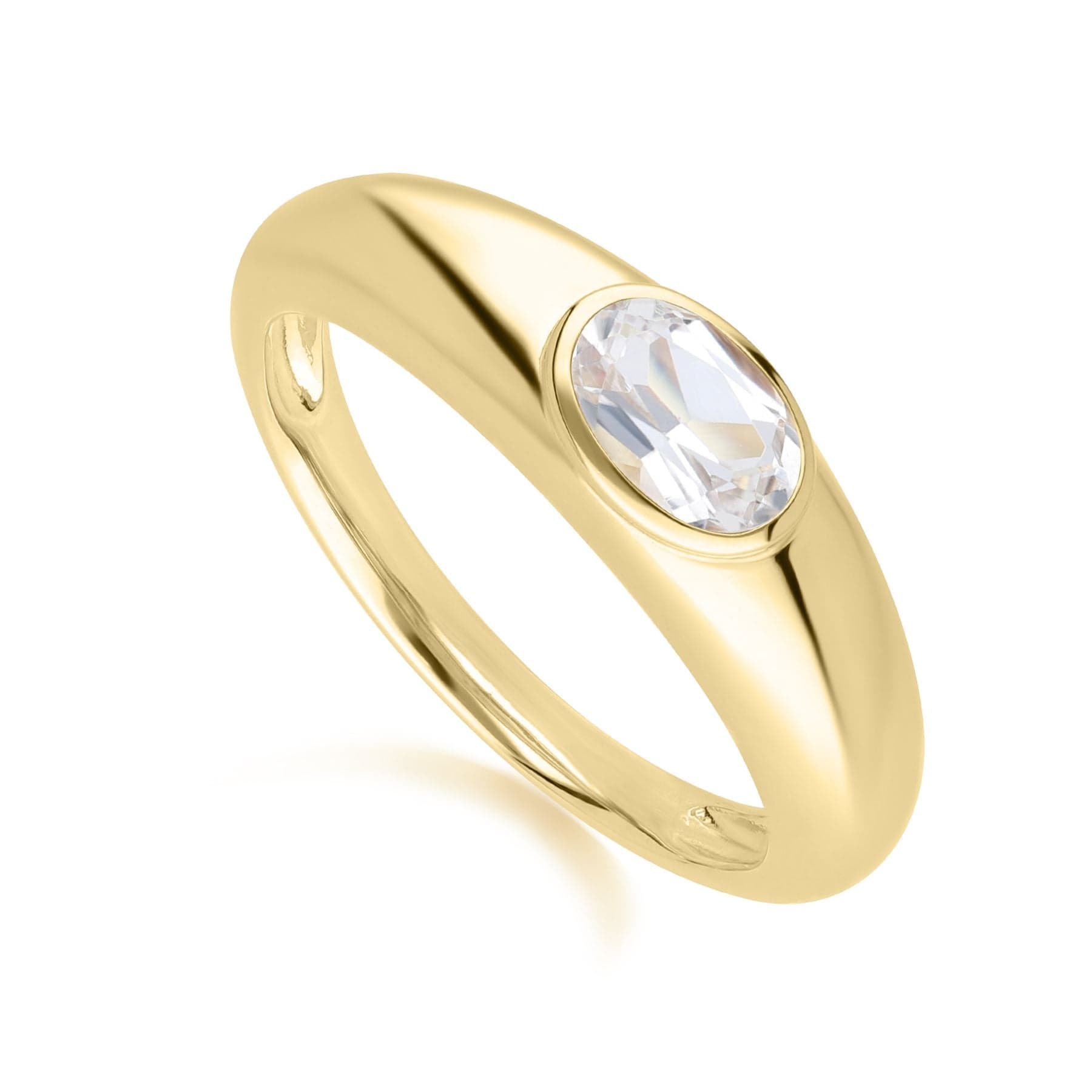 Product photograph of Modern Classic Oval White Topaz Ring In 18ct Gold Plated Silver from Gemondo Jewellery