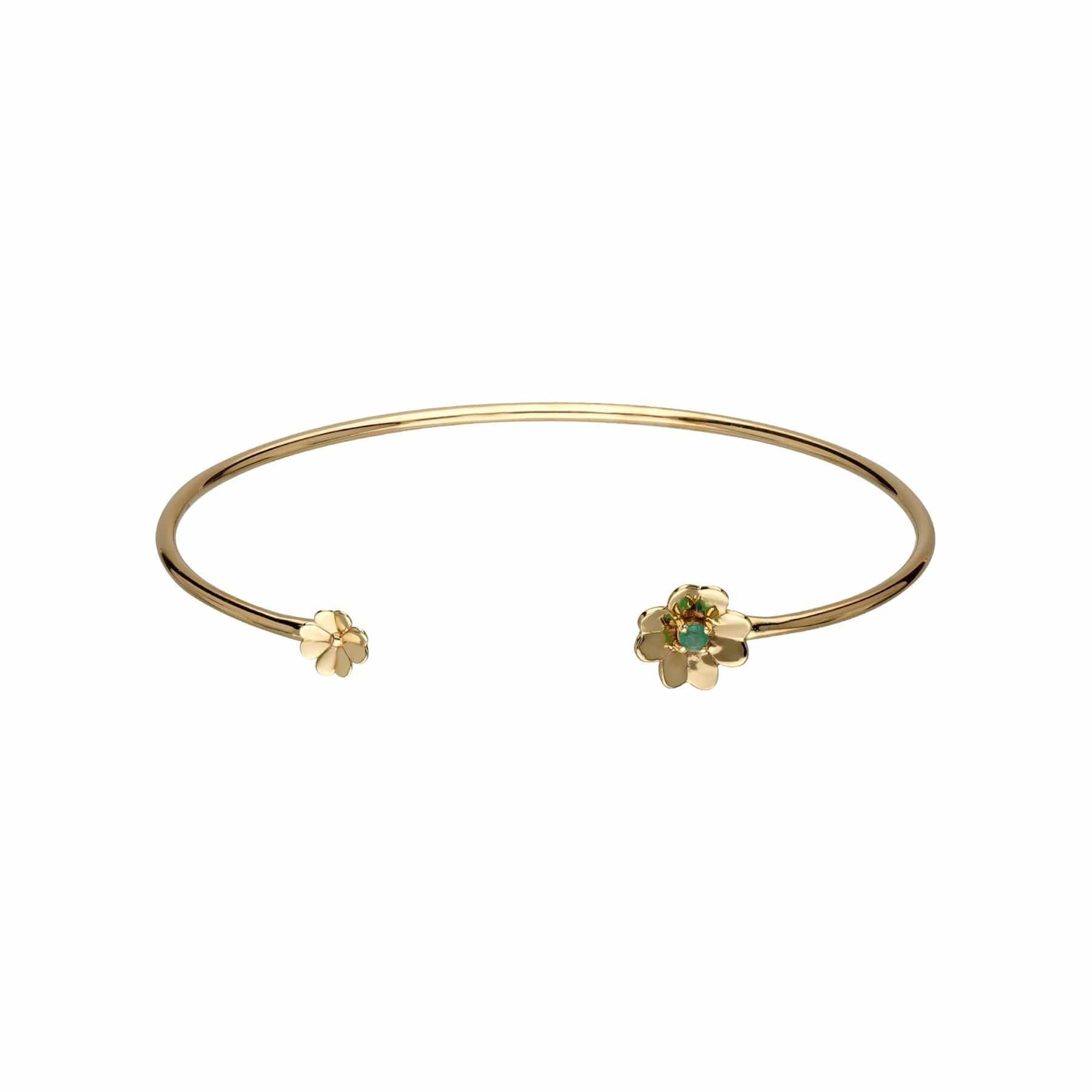 Image of Gardenia Emerald Clover Bangle In 9ct Yellow Gold