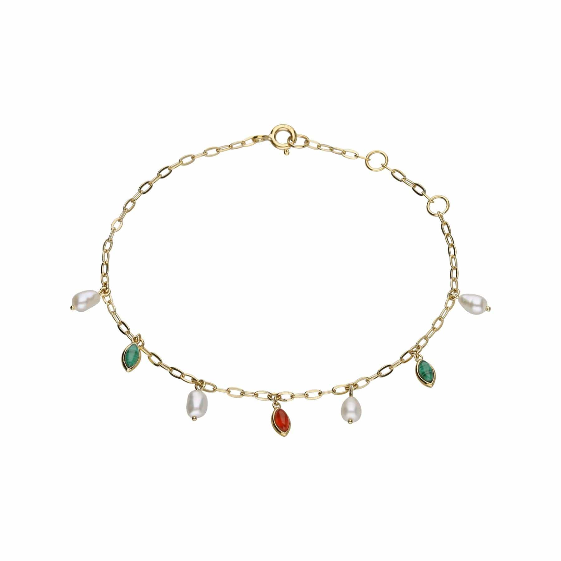 Product photograph of Ecfew Creator Dyed Carnelian Malachite Pearl Chain Bracelet In Sterling Silver from Gemondo Jewellery