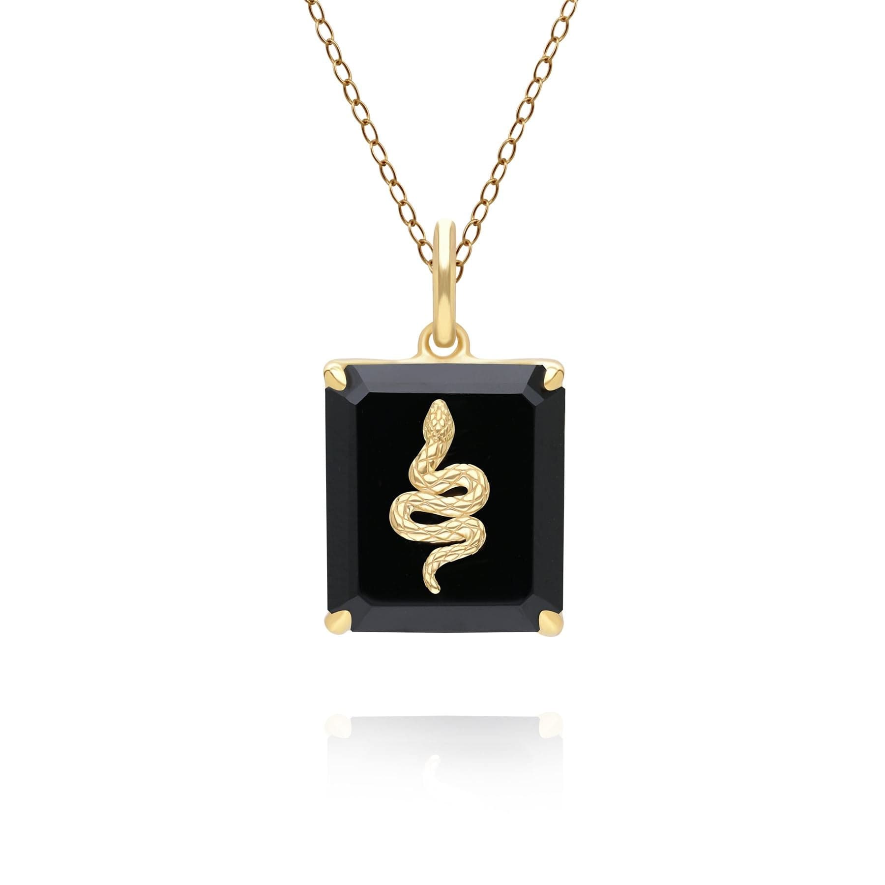 Product photograph of Grand Deco Black Onyx Snake Pendant In Gold Plated Sterling Silver from Gemondo Jewellery