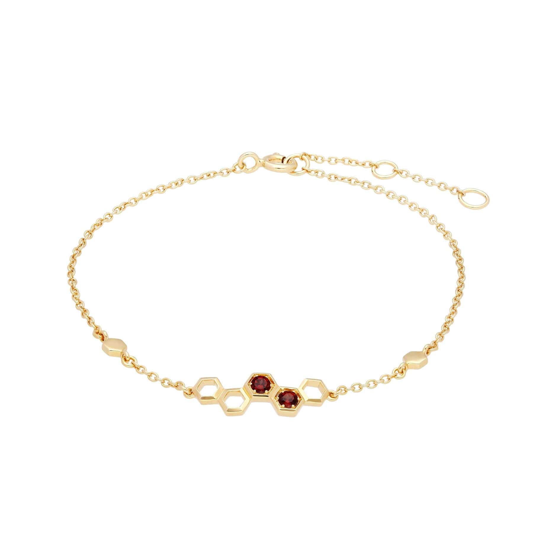 Image of Honeycomb Inspired Garnet Link Bracelet in 9ct Yellow Gold