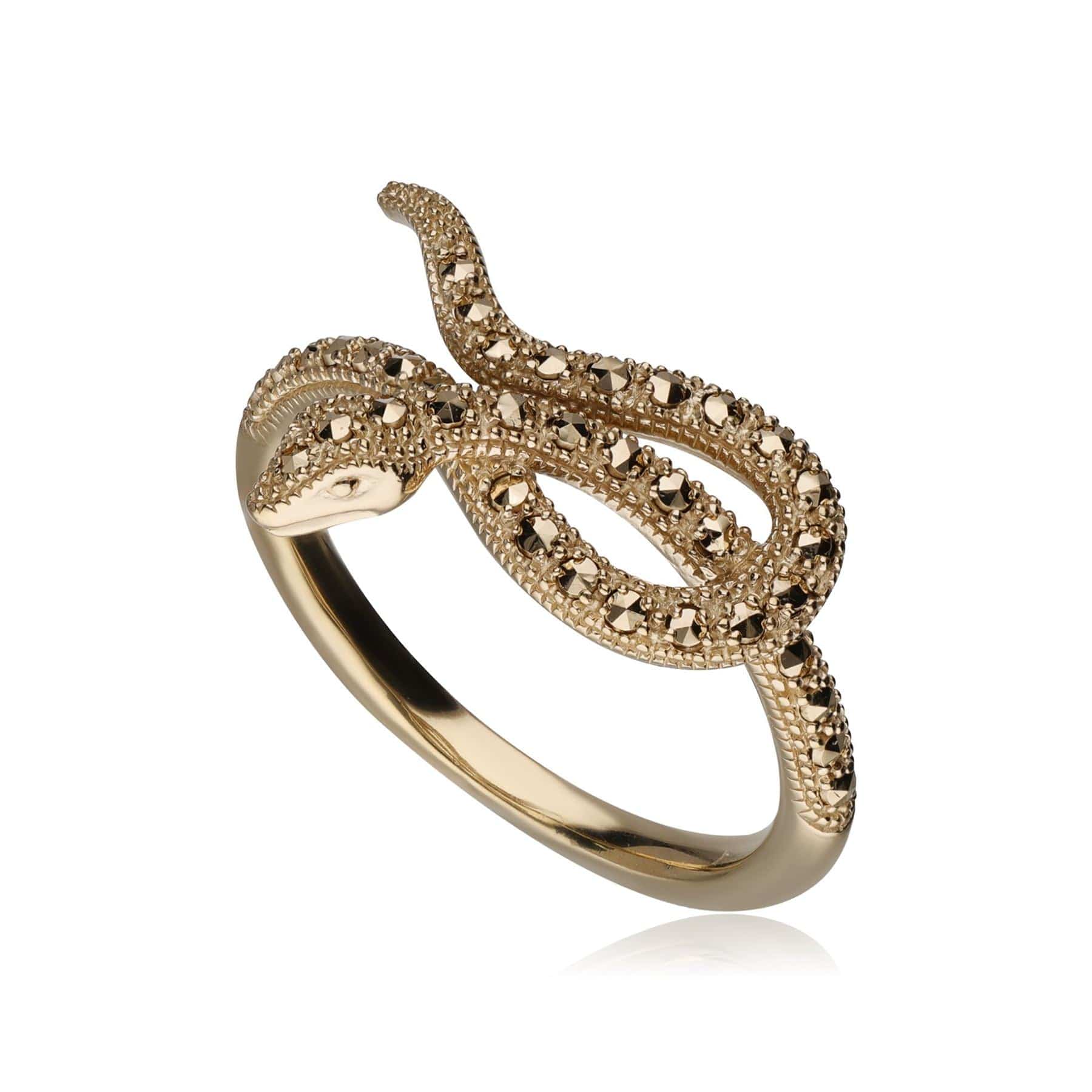 Image of Art Nouveau Marcasite Winding Snake Ring in 18ct Gold Plated Silver