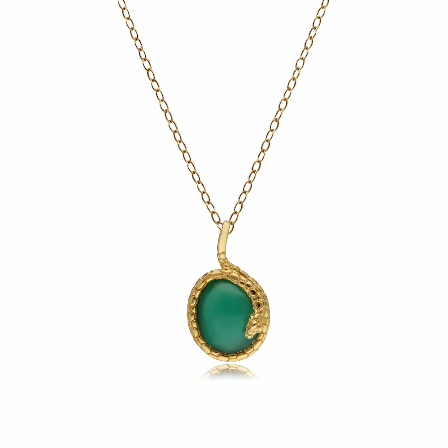 Product photograph of Ecfew Oval Dyed Green Chalcedony Winding Snake Pendant In Gold Plated Sterling Silver from Gemondo Jewellery