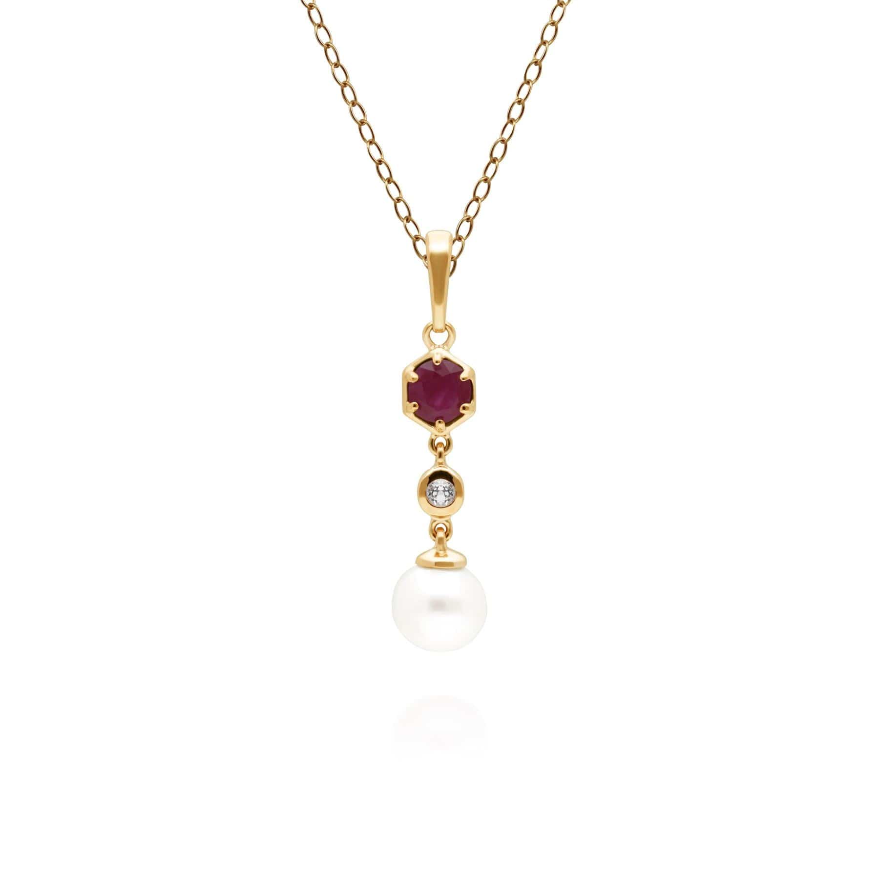 Product photograph of Modern Pearl Ruby Topaz Drop Pendant In Gold Plated Silver from Gemondo Jewellery