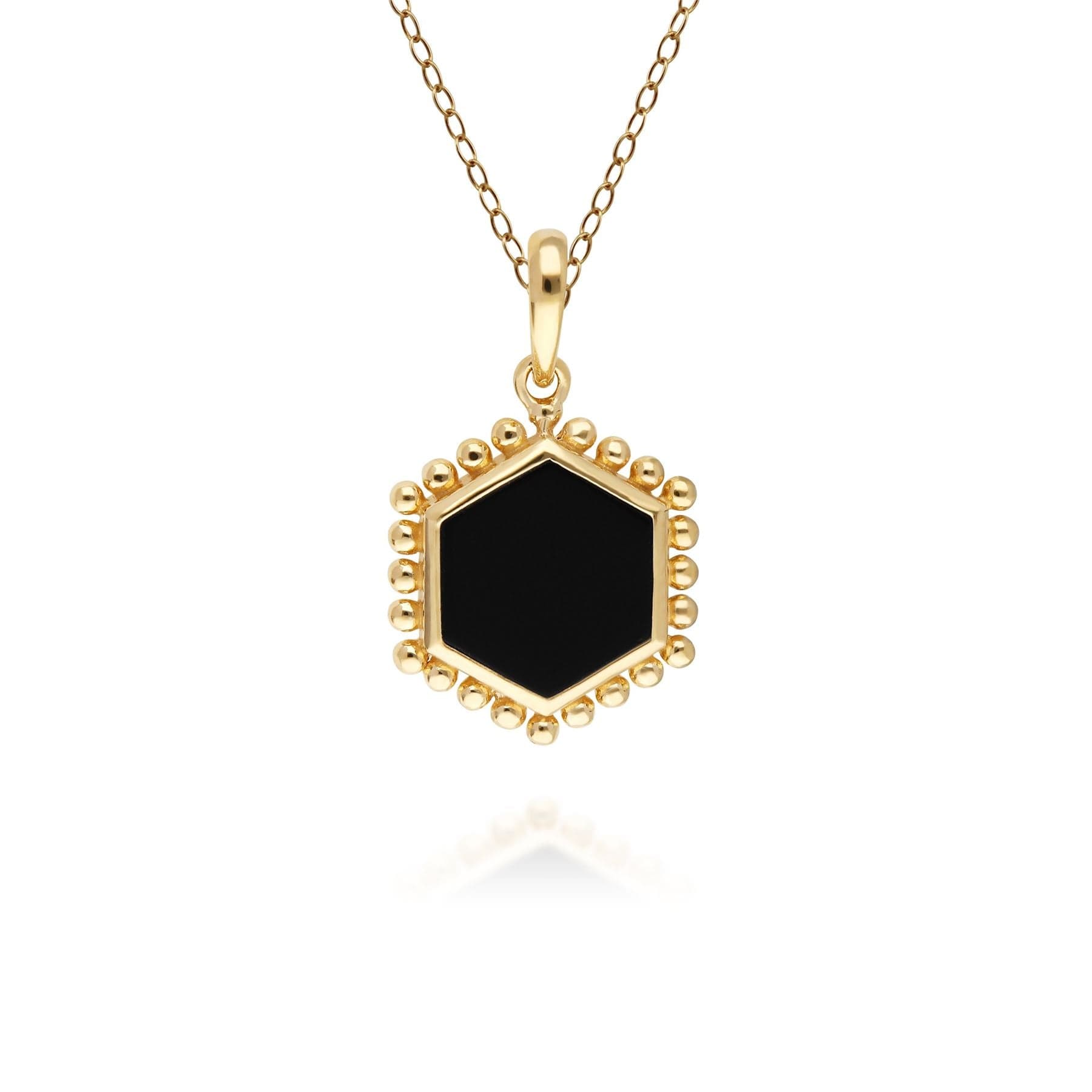 Product photograph of Black Onyx Flat Slice Hex Pendant In Gold Plated Sterling Silver from Gemondo Jewellery