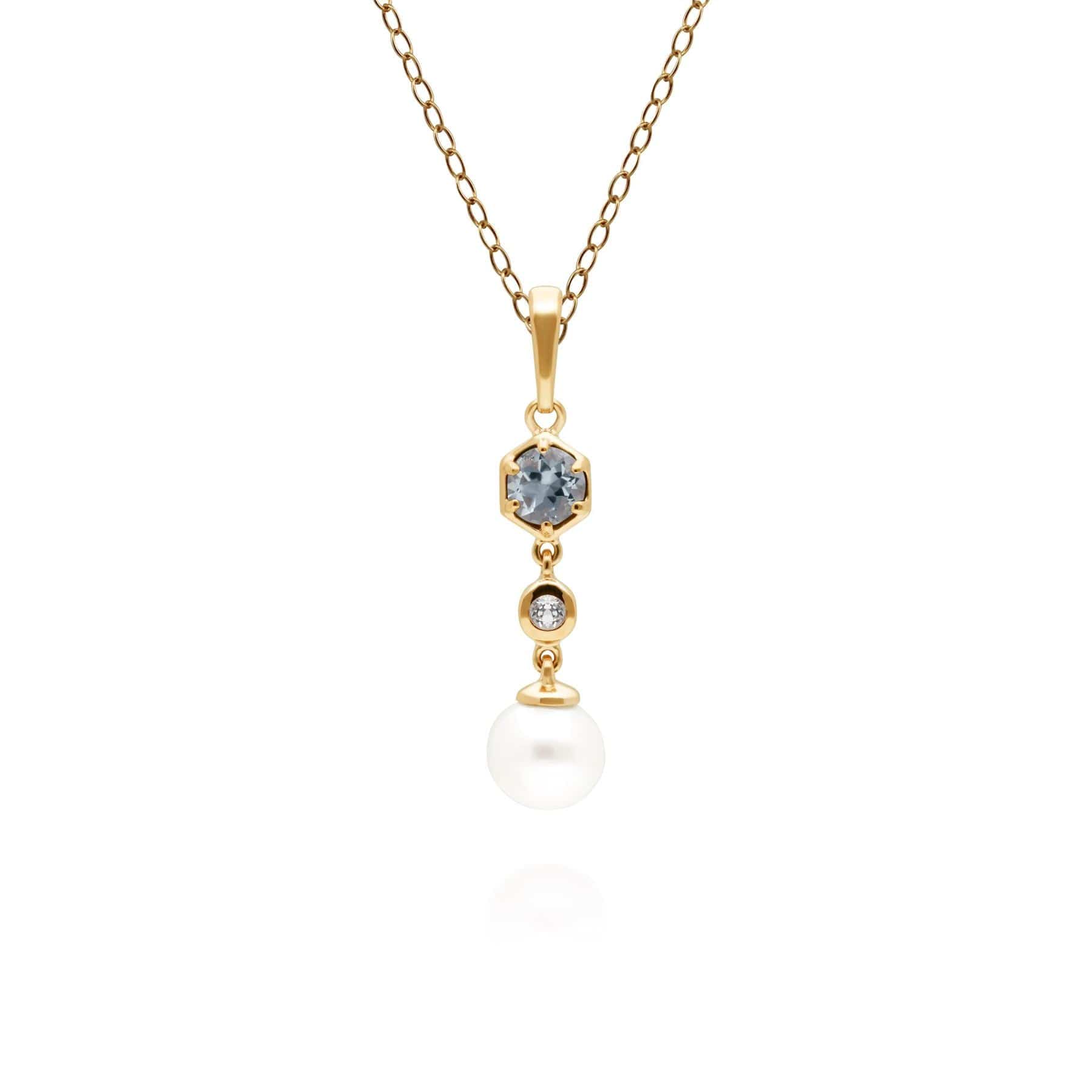 Product photograph of Modern Pearl Aquamarine Topaz Drop Pendant In Gold Plated Silver from Gemondo Jewellery