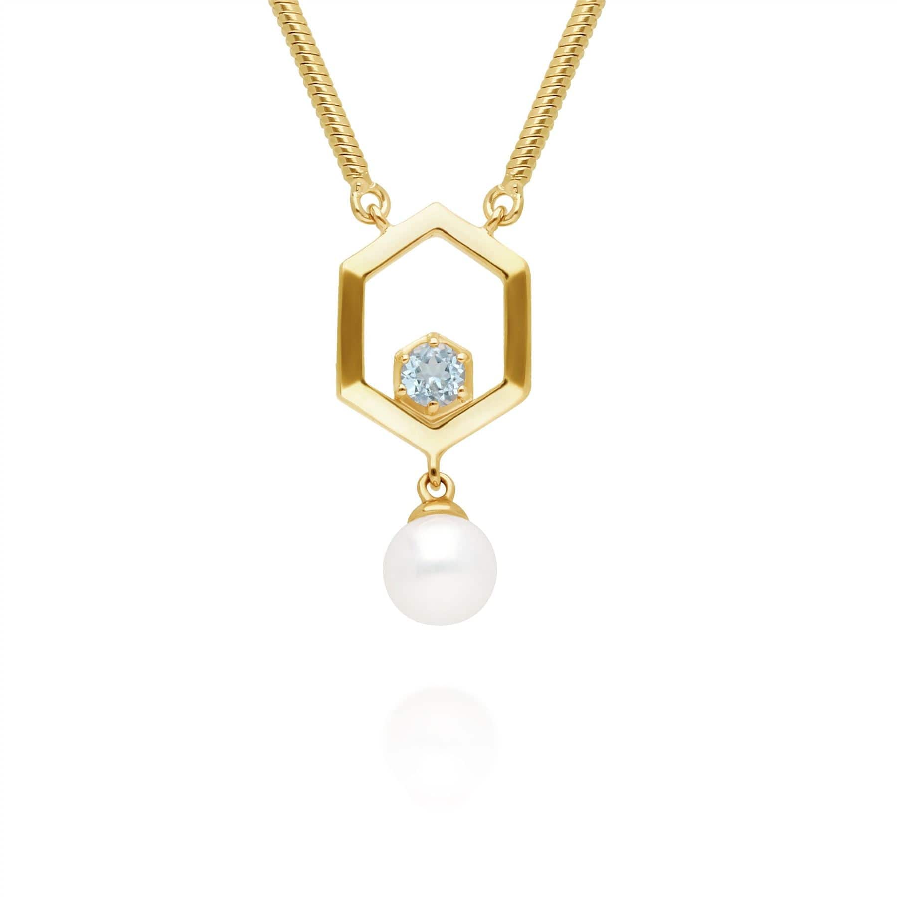 Photos - Pendant / Choker Necklace Modern Pearl & Topaz Hexagon Drop Necklace in Gold Plated Silver