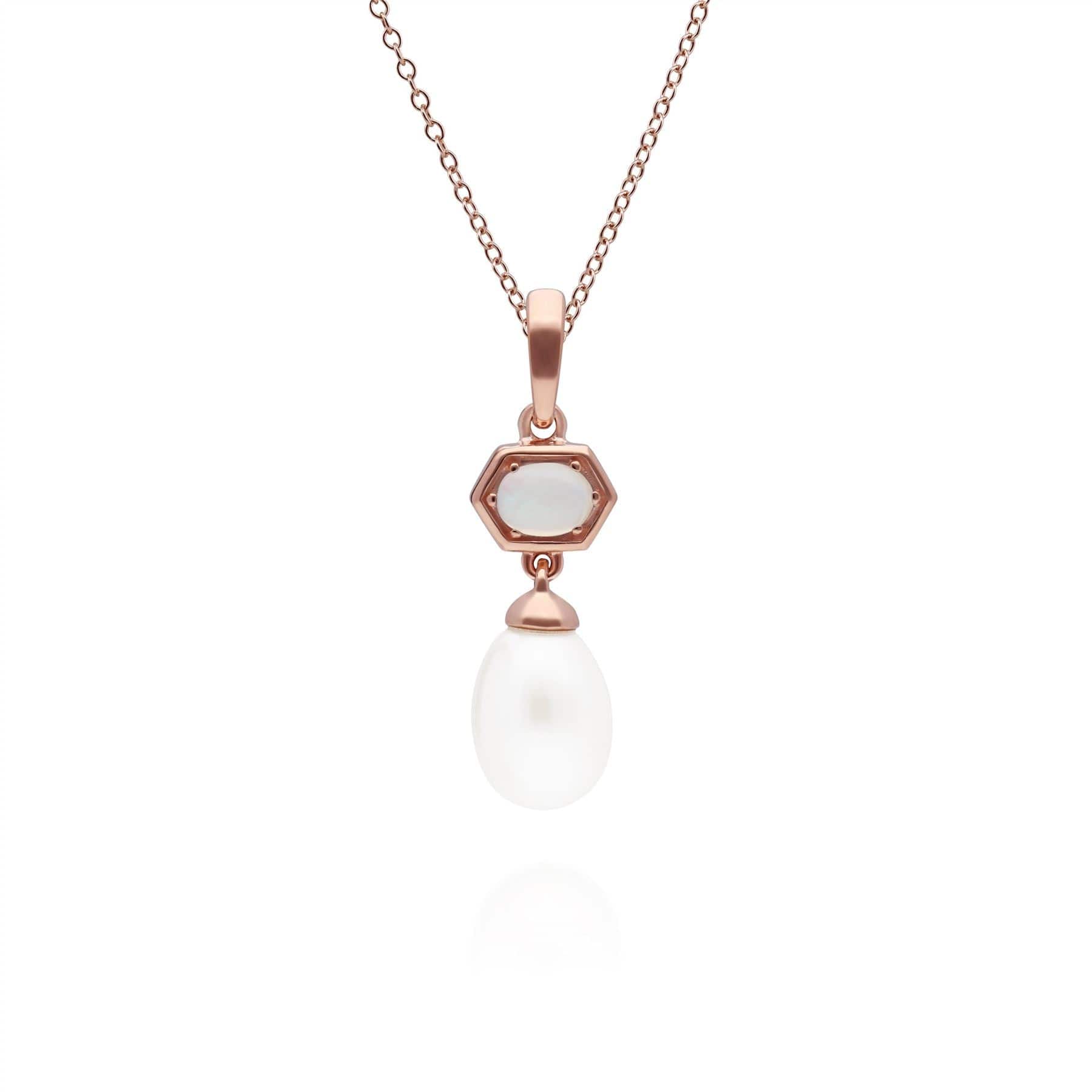 Photos - Pendant / Choker Necklace Modern Pearl & Opal Hexagon Drop Pendant in Rose Gold Plated Silver