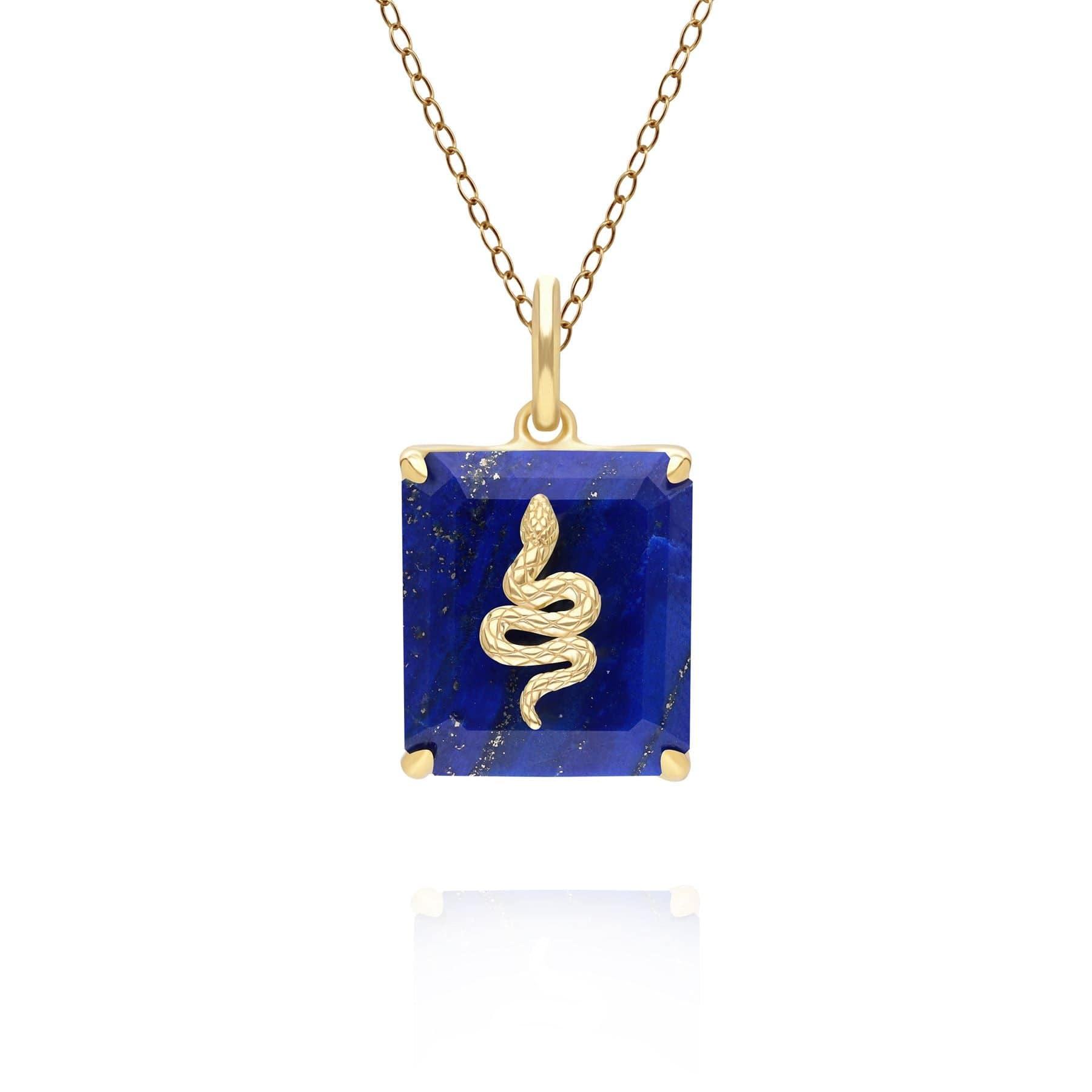 Product photograph of Grand Deco Lapis Lazuli Snake Pendant In Gold Plated Sterling Silver from Gemondo Jewellery