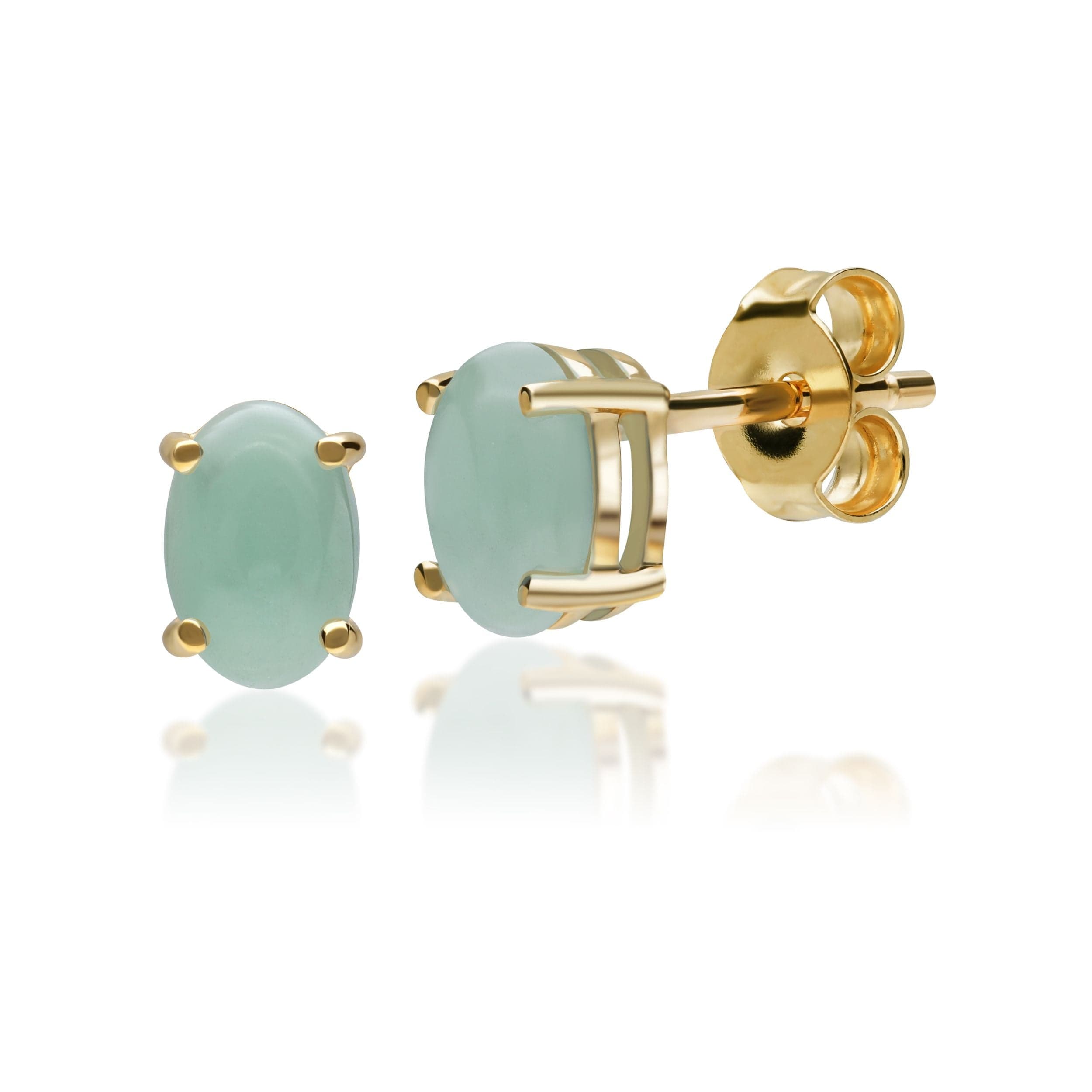 Product photograph of Classic Oval Jade Claw Set Stud Earrings In 9ct Yellow Gold from Gemondo Jewellery