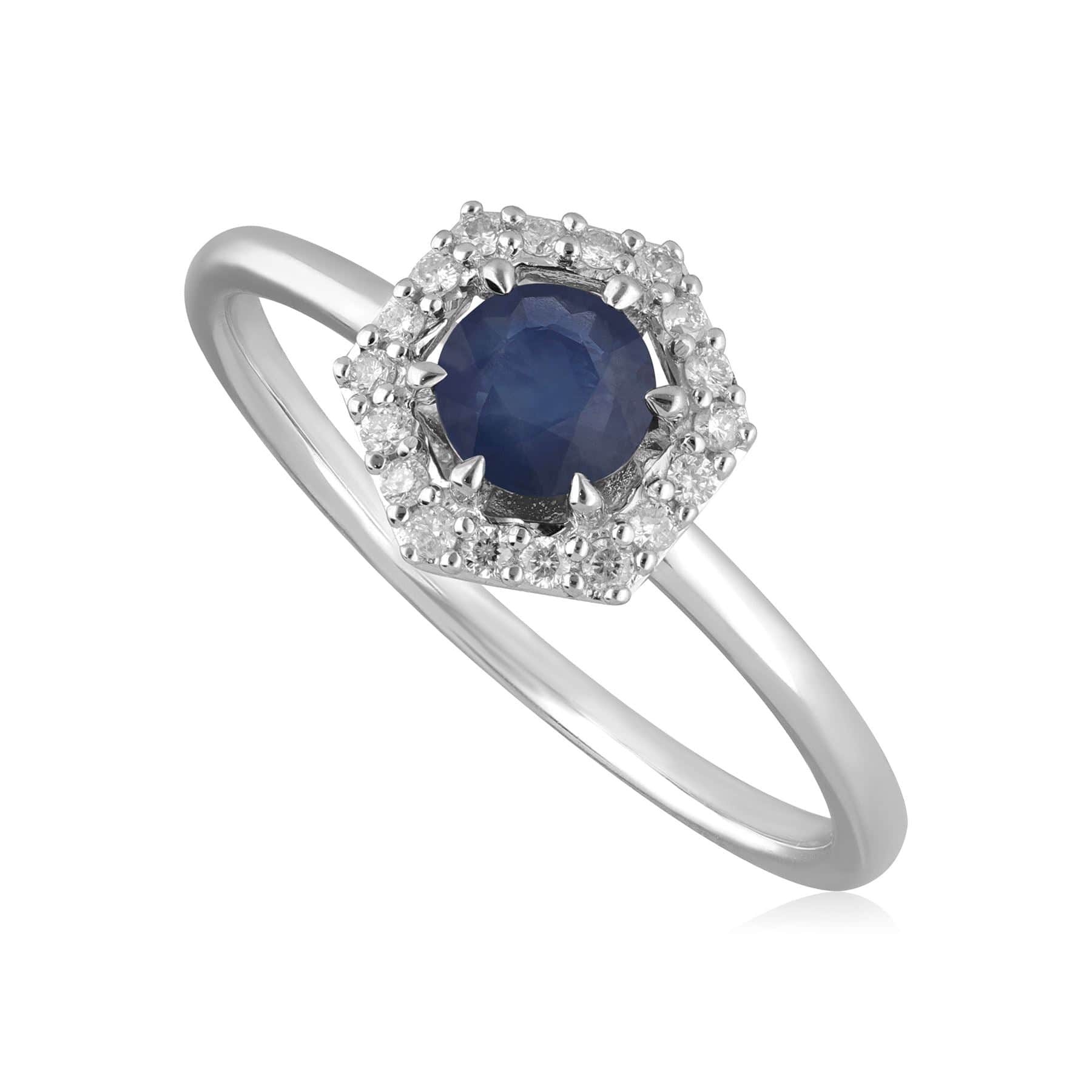 Image of 9ct White Gold 0.92ct Sapphire & Diamonds Halo Ring