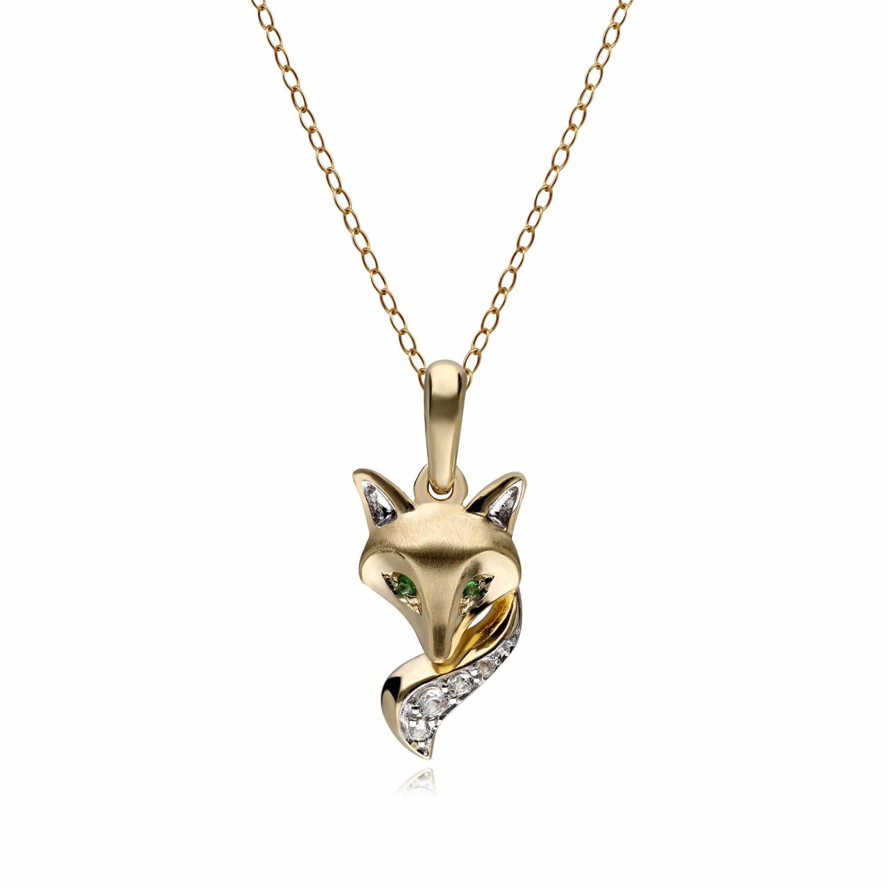 Product photograph of Gardenia Tsavorite Fox Pendant Necklace In 9ct Yellow Gold from Gemondo Jewellery