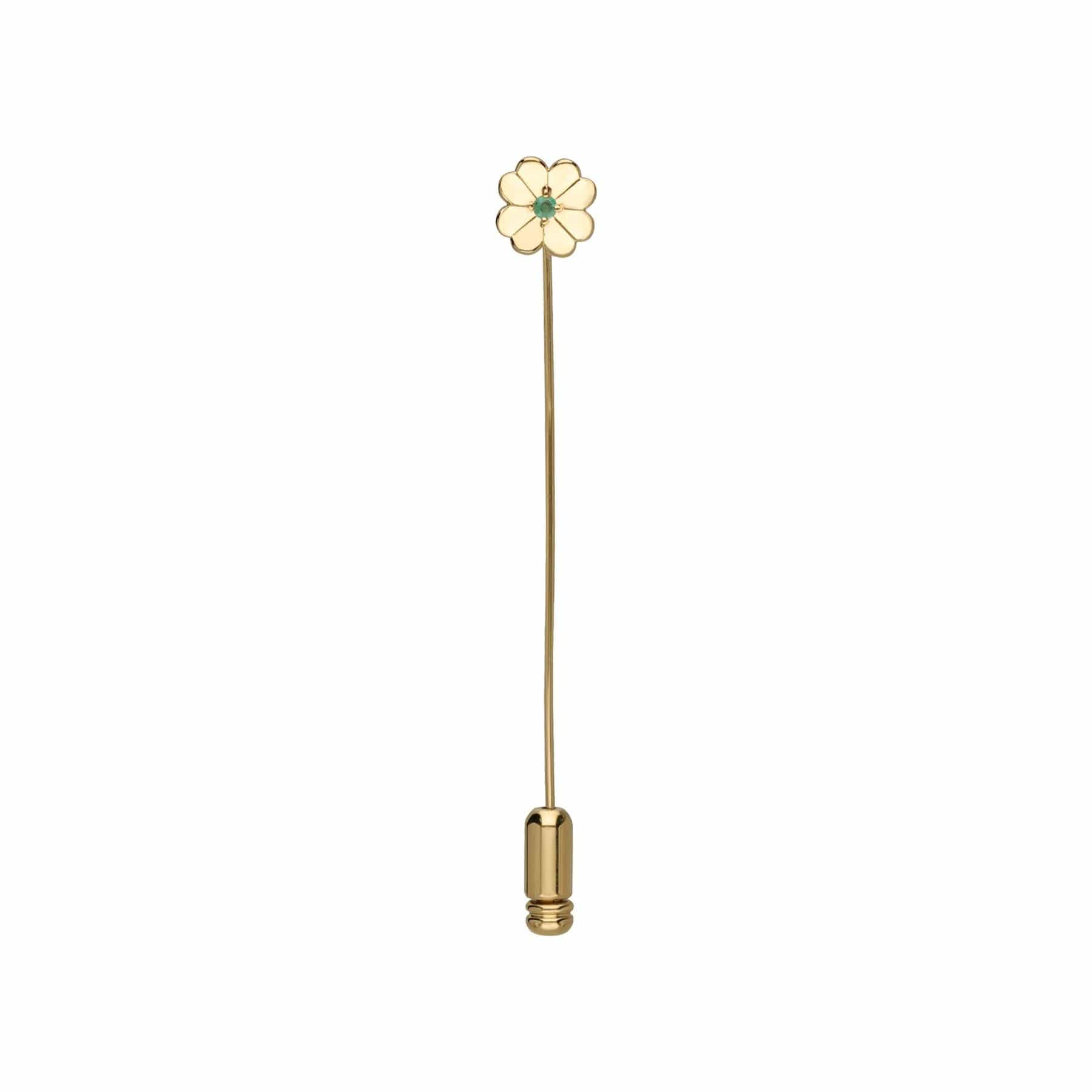 Product photograph of Gardenia Emerald Clover Lapel Pin In 9ct Yellow Gold from Gemondo Jewellery