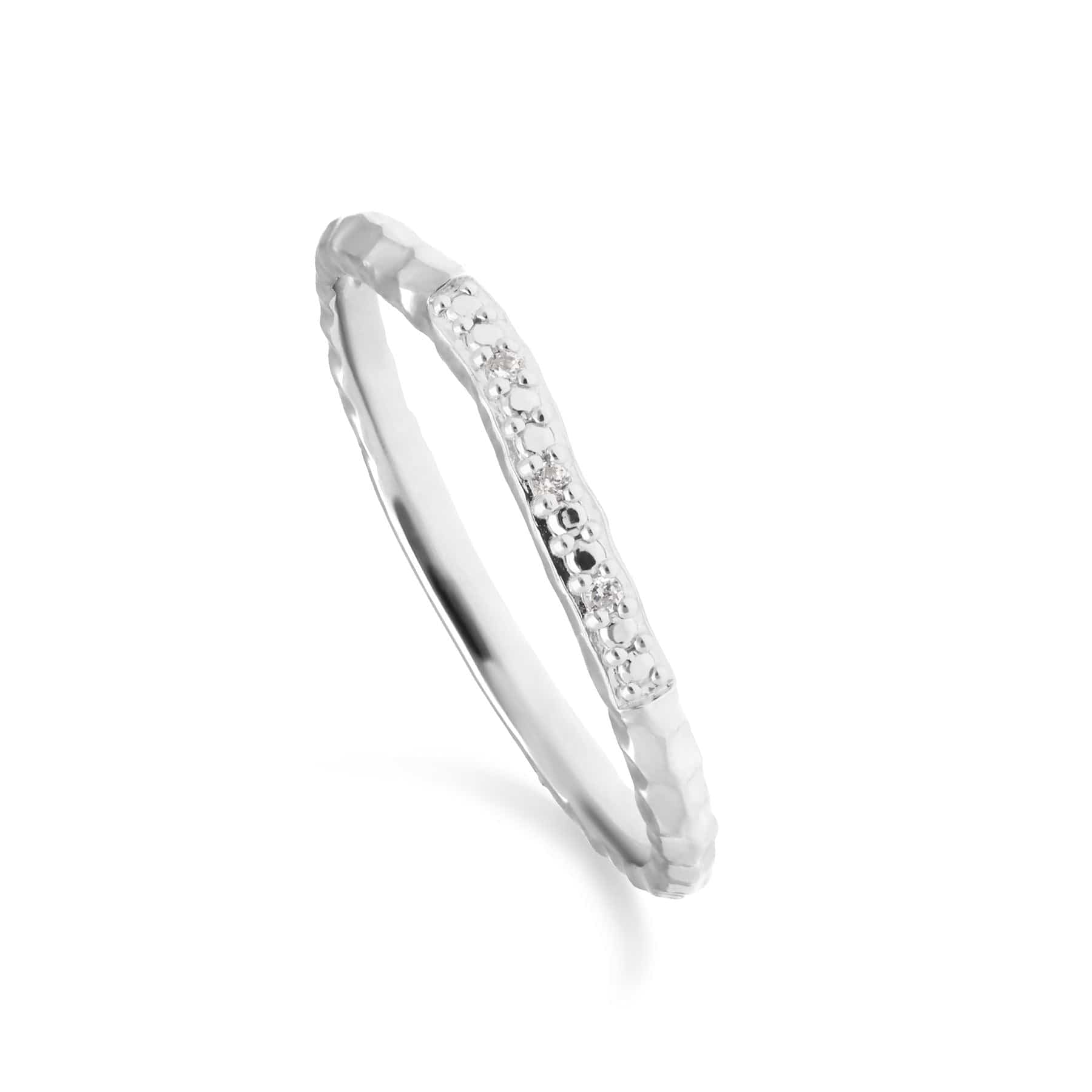 Image of Diamond Pave Hammered Band Ring in 9ct White Gold