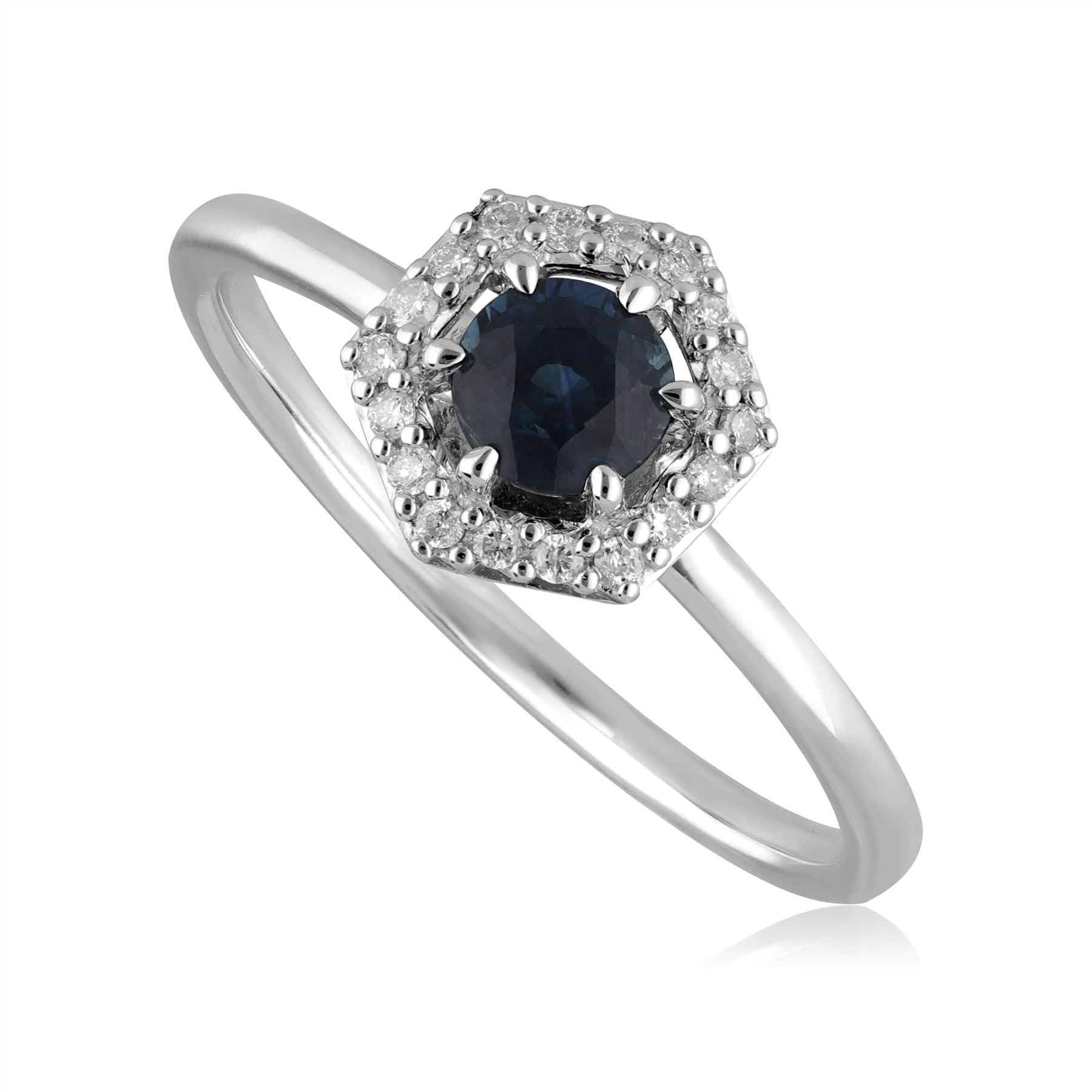 Product photograph of 9ct White Gold 0 448ct Sapphire Diamond Halo Ring from Gemondo Jewellery