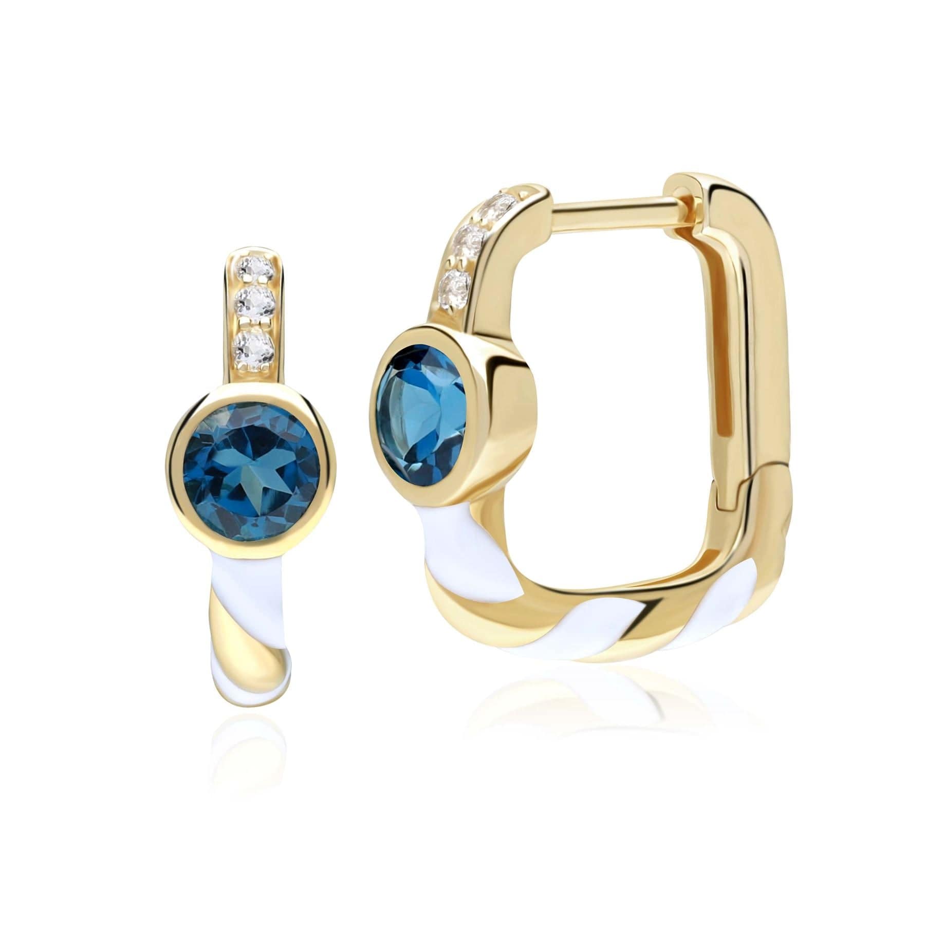Product photograph of Siberian Waltz London Blue Topaz Square Hoop Earrings In 9ct Gold from Gemondo Jewellery