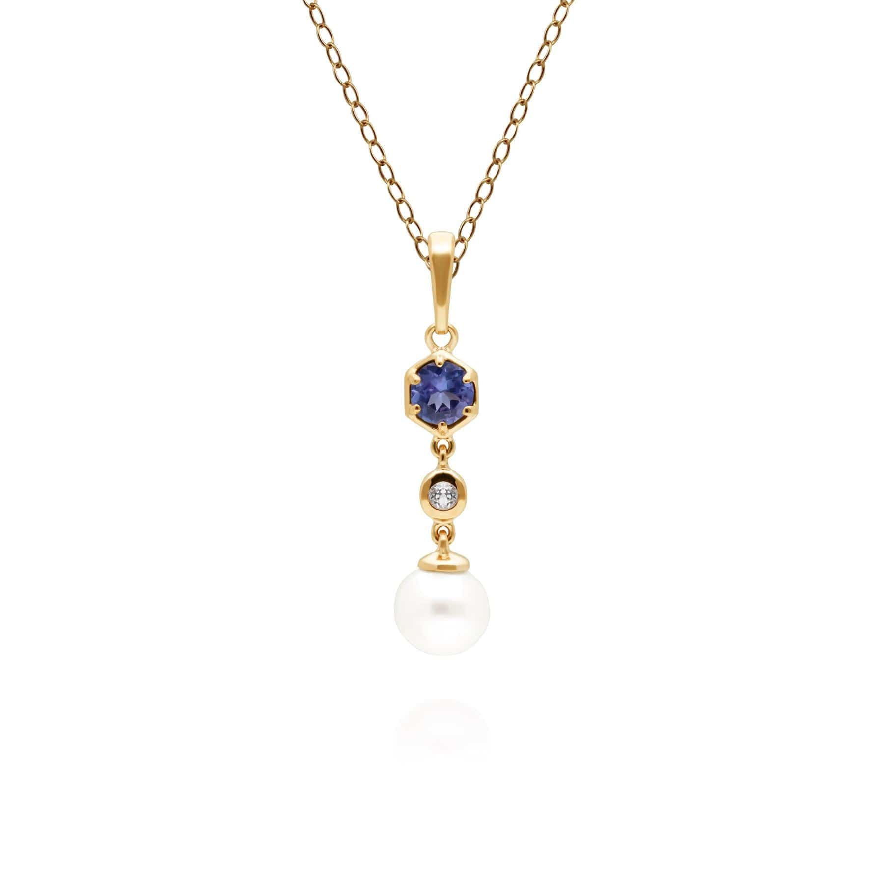 Product photograph of Modern Pearl Tanzanite Topaz Drop Pendant In Gold Plated Silver from Gemondo Jewellery