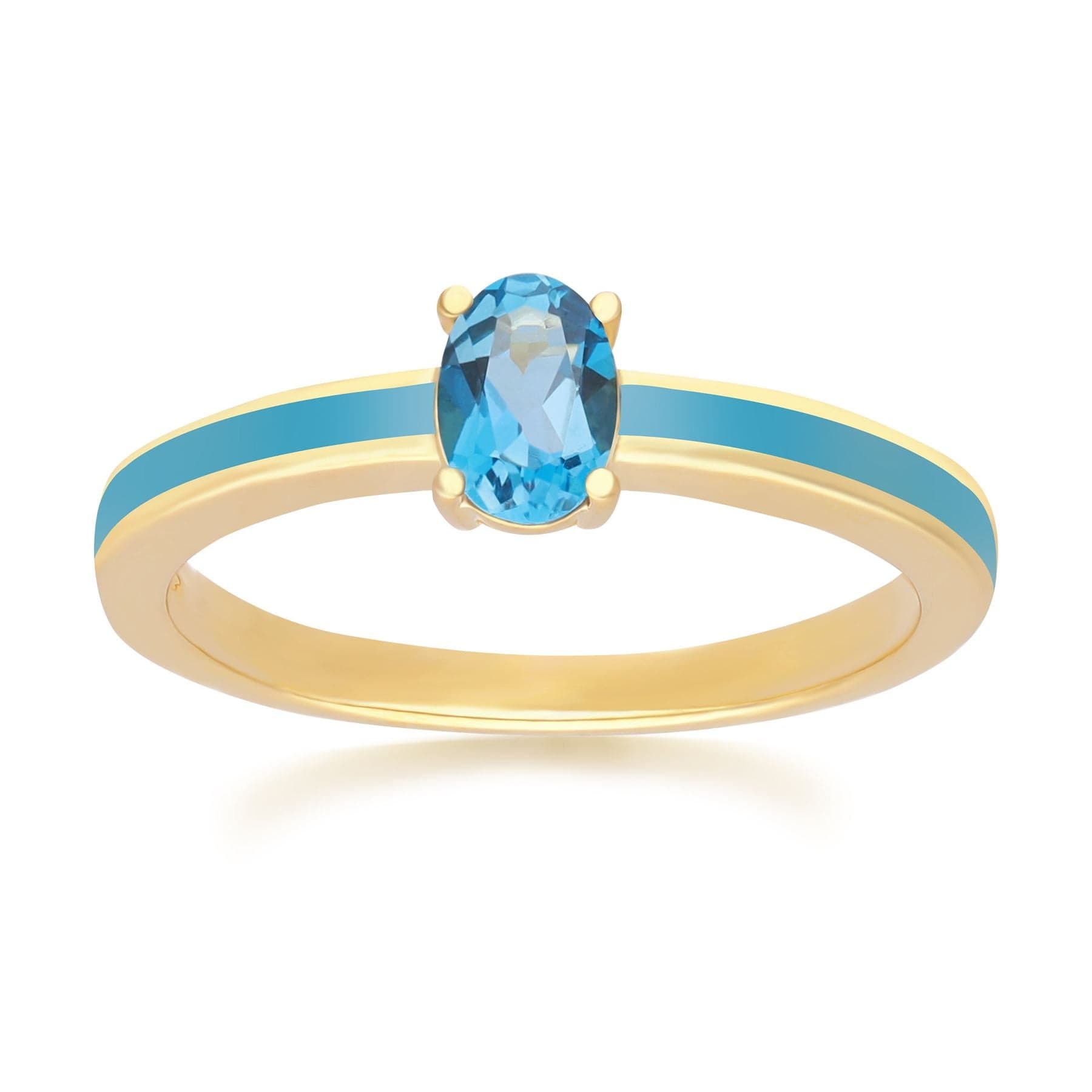 Product photograph of Siberian Waltz Blue Enamel London Blue Topaz Ring In Gold Plated Silver from Gemondo Jewellery