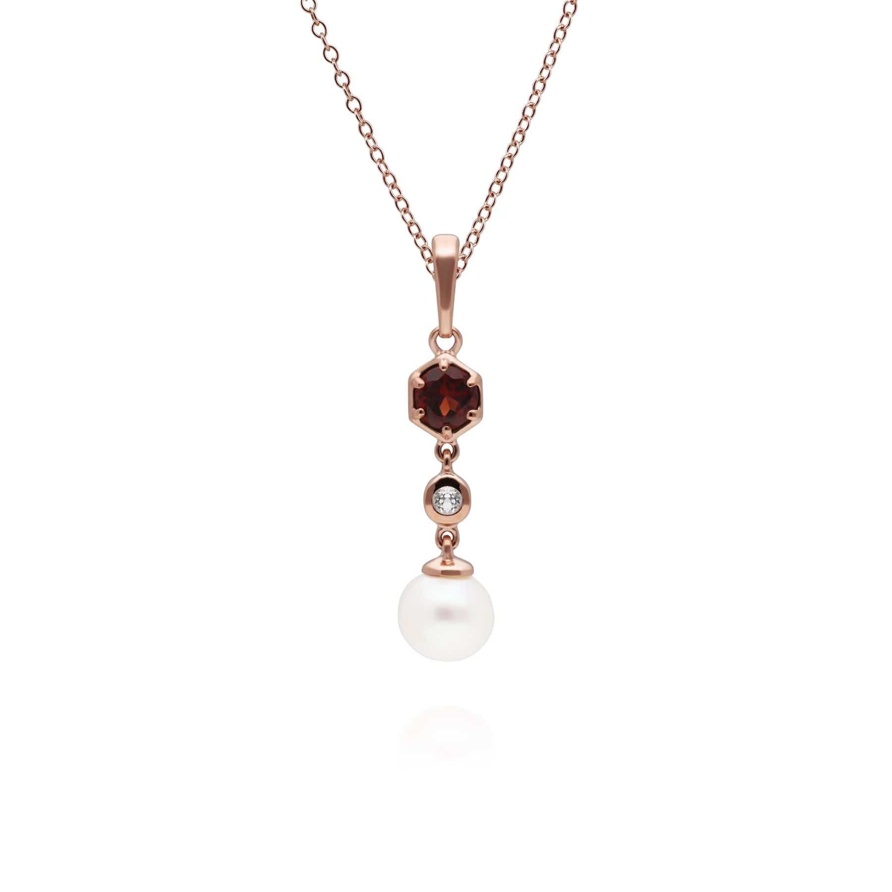 Photos - Pendant / Choker Necklace Modern Pearl, Garnet & Topaz Drop Pendant in Rose Gold Plated Sterling Sil