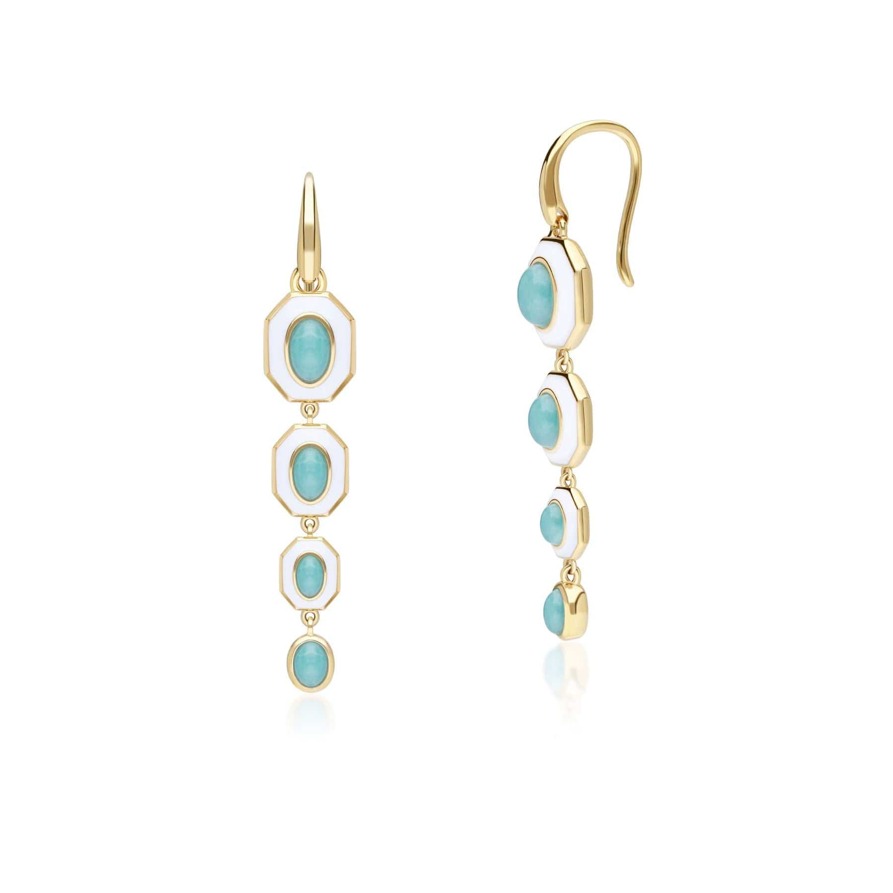 Product photograph of Siberian Waltz White Enamel Amazonite Dangle Drop Earrings In Gold Plated Sterling Silver from Gemondo Jewellery