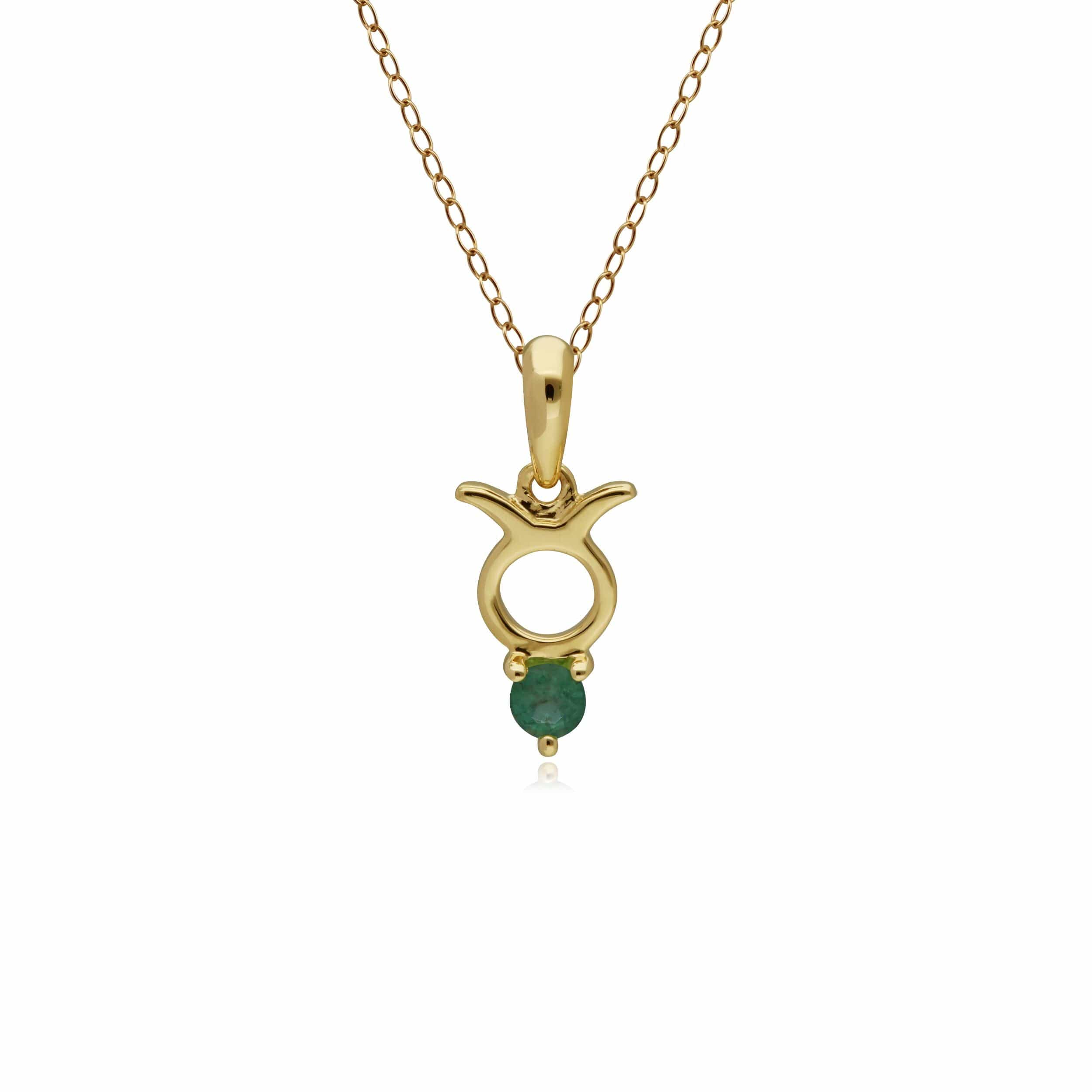 Product photograph of Emerald Taurus Zodiac Charm Necklace In 9ct Yellow Gold from Gemondo Jewellery