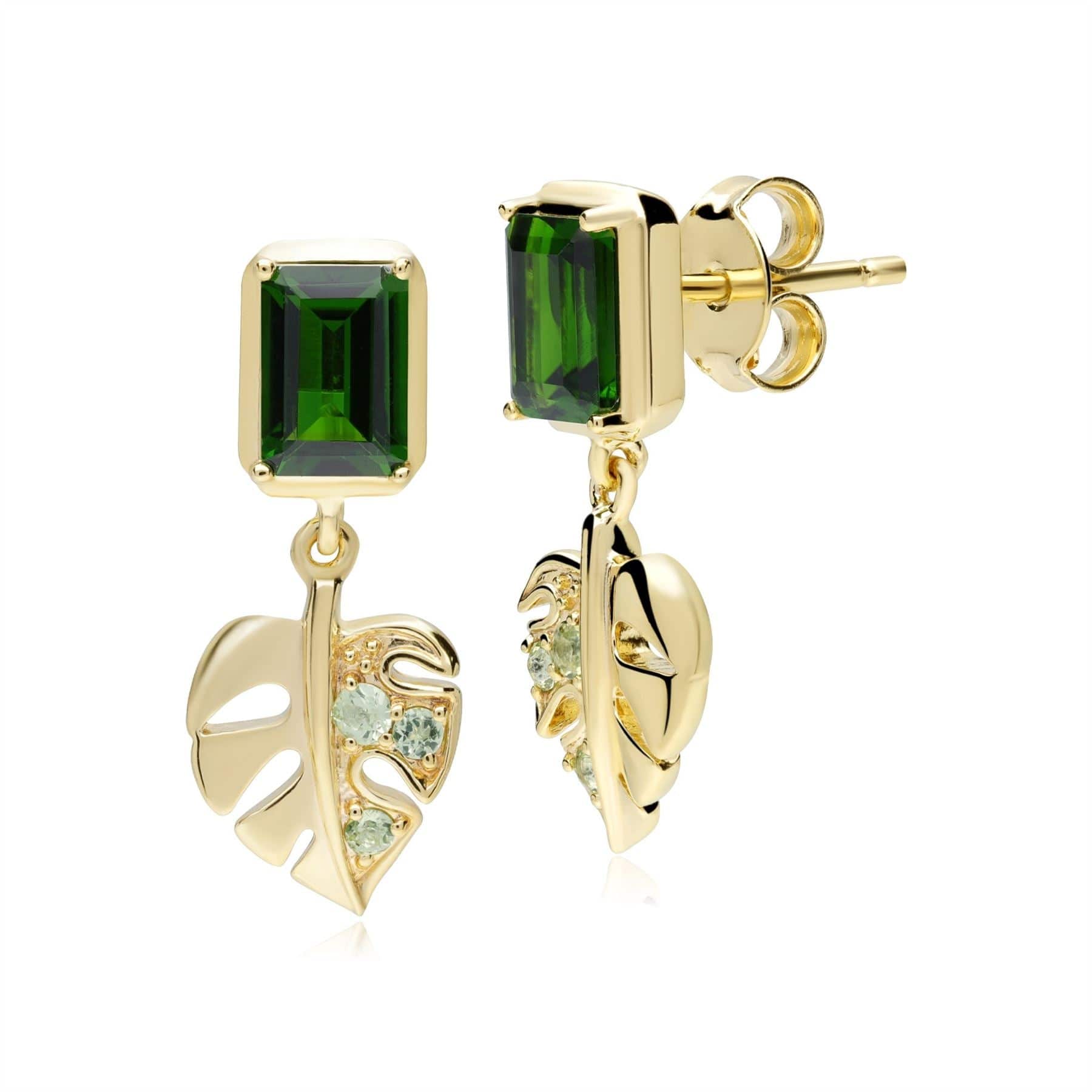 Product photograph of Ecfew Creator Chrome Diopside Peridot Leaf Earrings In Sterling Silver from Gemondo Jewellery