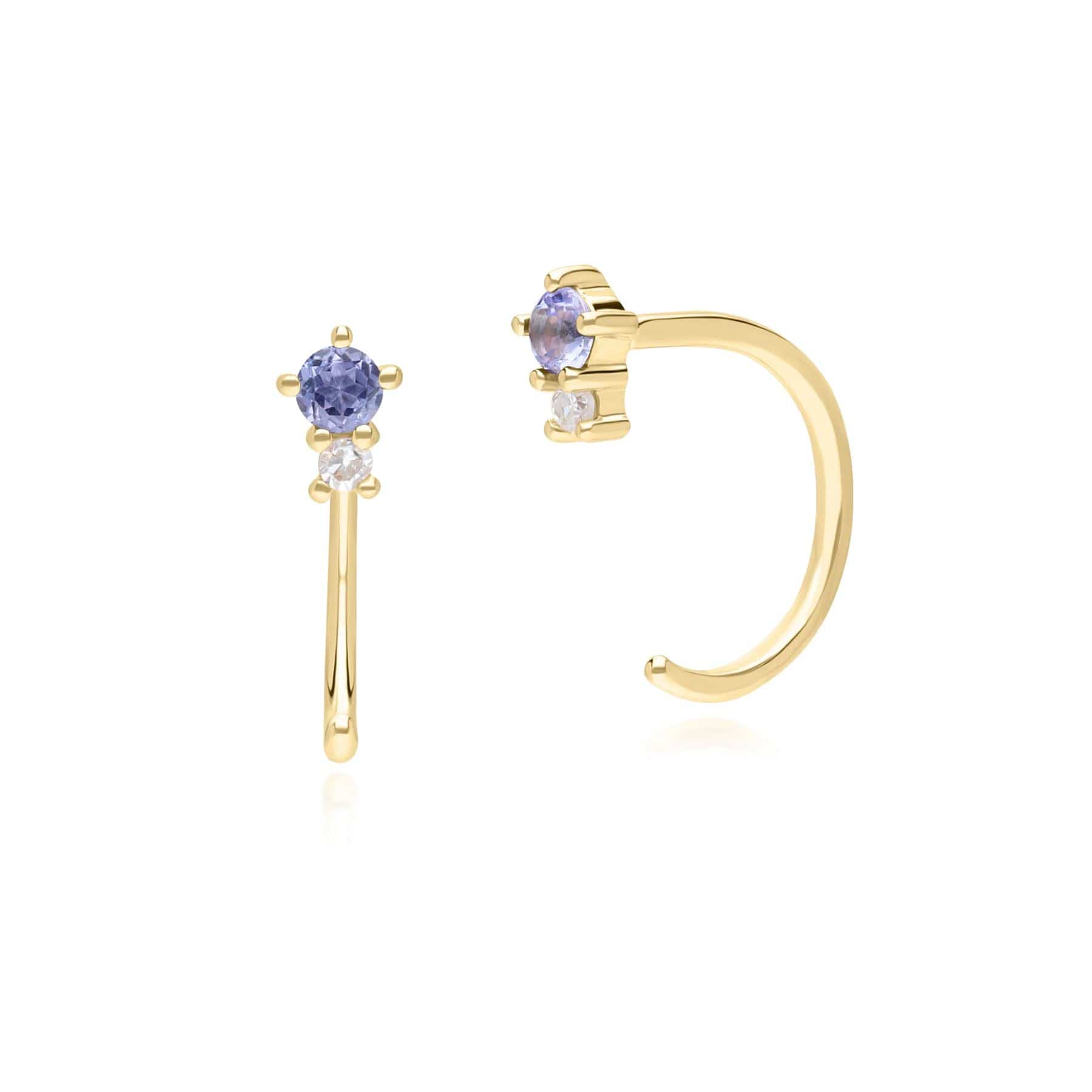 Product photograph of Modern Classic Tanzanite Diamond Pull Through Hoop Earrings In 9ct Yellow Gold from Gemondo Jewellery