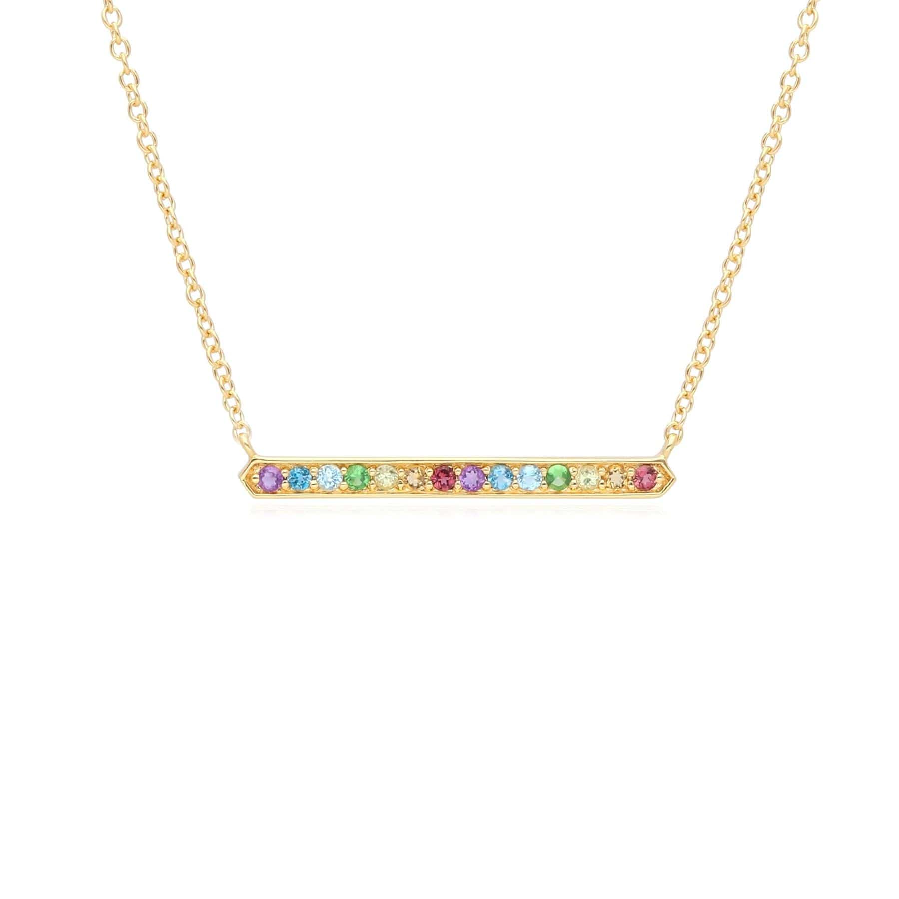 Product photograph of Rainbow Gemstone Bar Necklace In Gold Plated Sterling Silver from Gemondo Jewellery