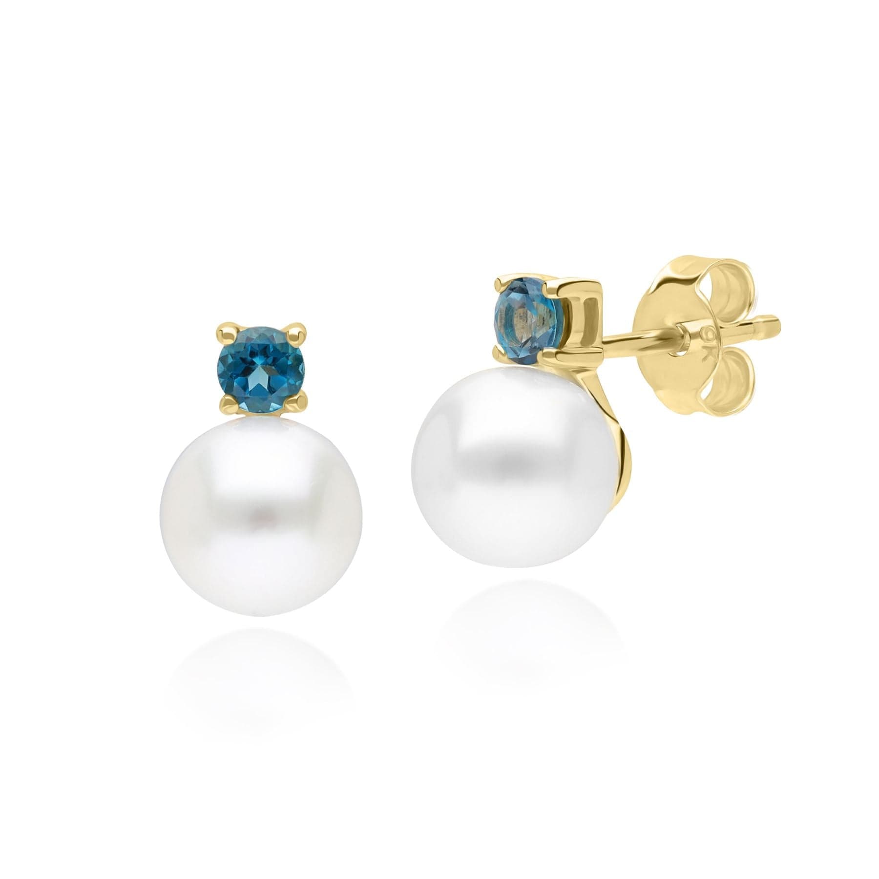 Product photograph of Modern Pearl Topaz Stud Earrings In 9ct Yellow Gold from Gemondo Jewellery