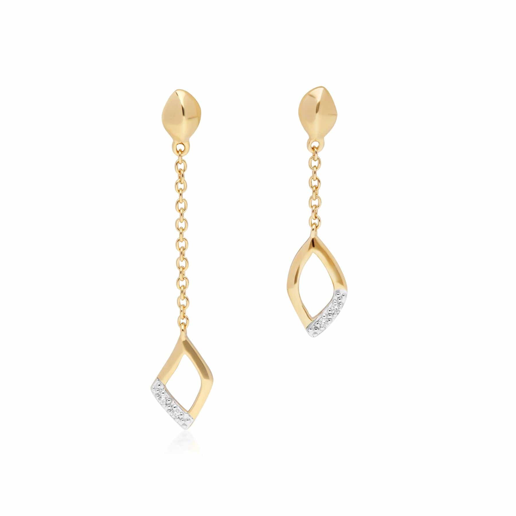 Product photograph of Mismatched Diamond Dangle Drop Earrings In 9ct Yellow Gold from Gemondo Jewellery