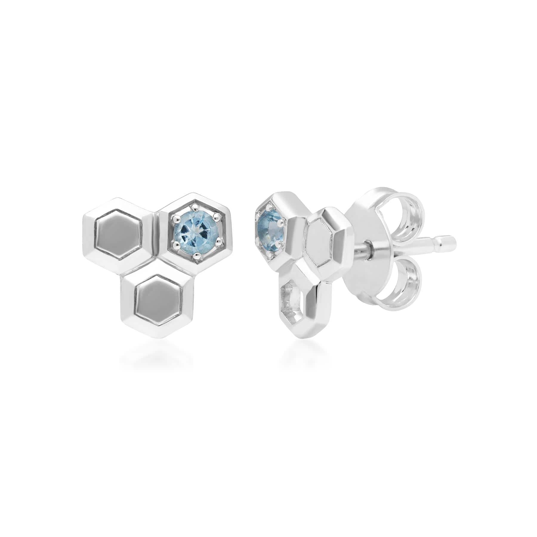 Product photograph of Honeycomb Blue Topaz Stud Earrings In 925 Sterling Silver from Gemondo Jewellery