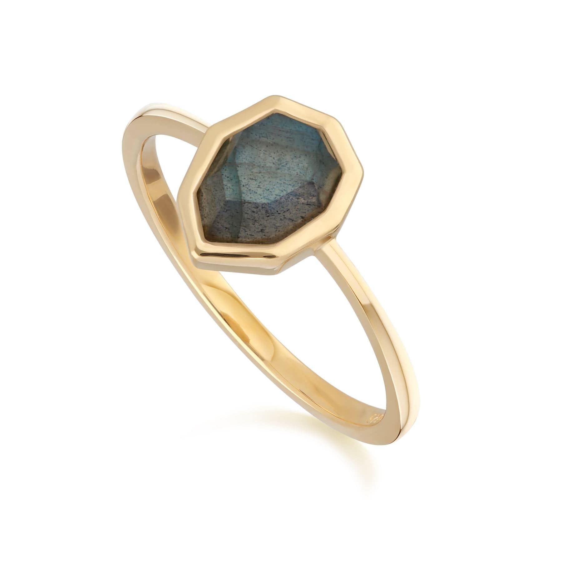 Product photograph of Irregular B Gem Labradorite Ring In Gold Plated Sterling Silver from Gemondo Jewellery