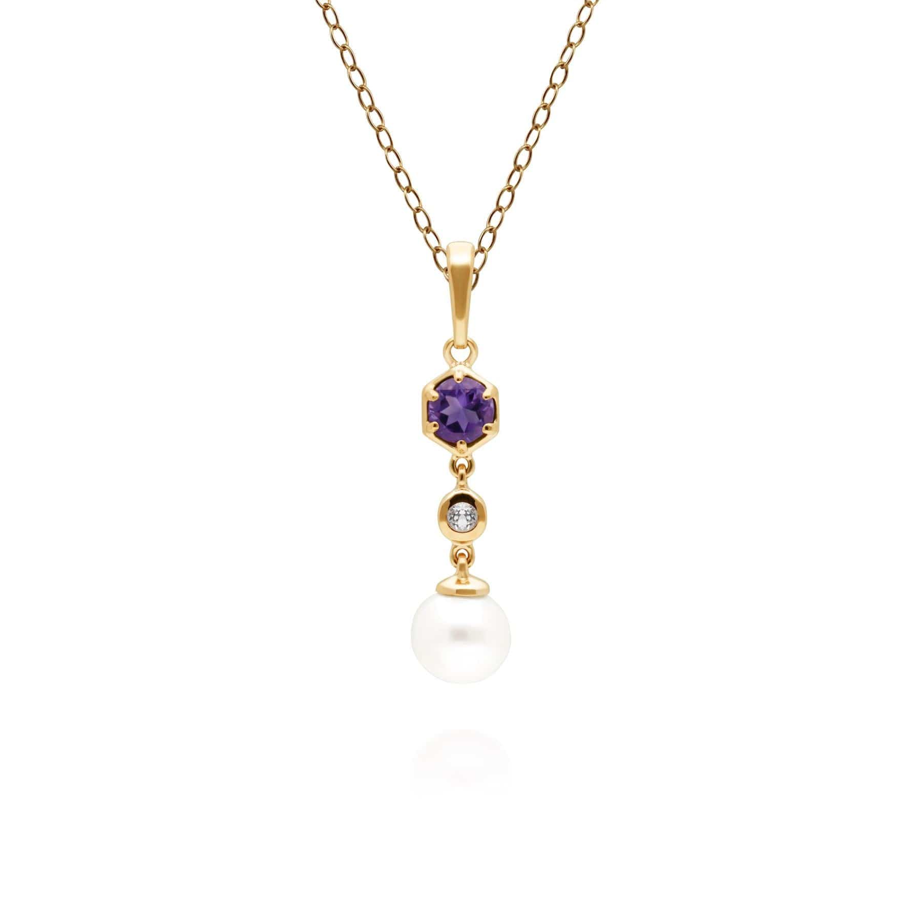 Product photograph of Modern Pearl Amethyst Topaz Drop Pendant In Gold Plated Silver from Gemondo Jewellery