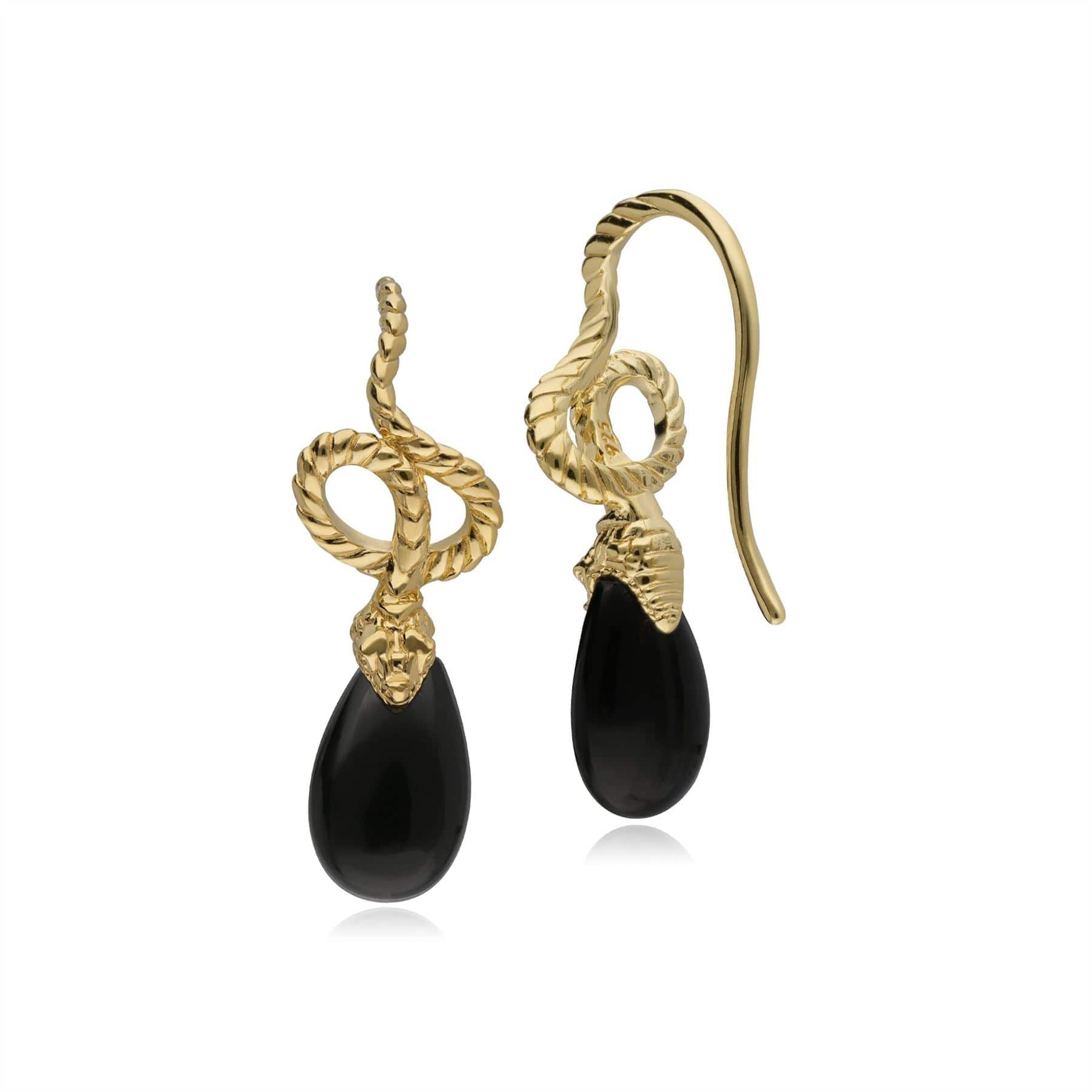 Product photograph of Ecfew Onyx Winding Snake Drop Earrings In Gold Plated Sterling Silver from Gemondo Jewellery