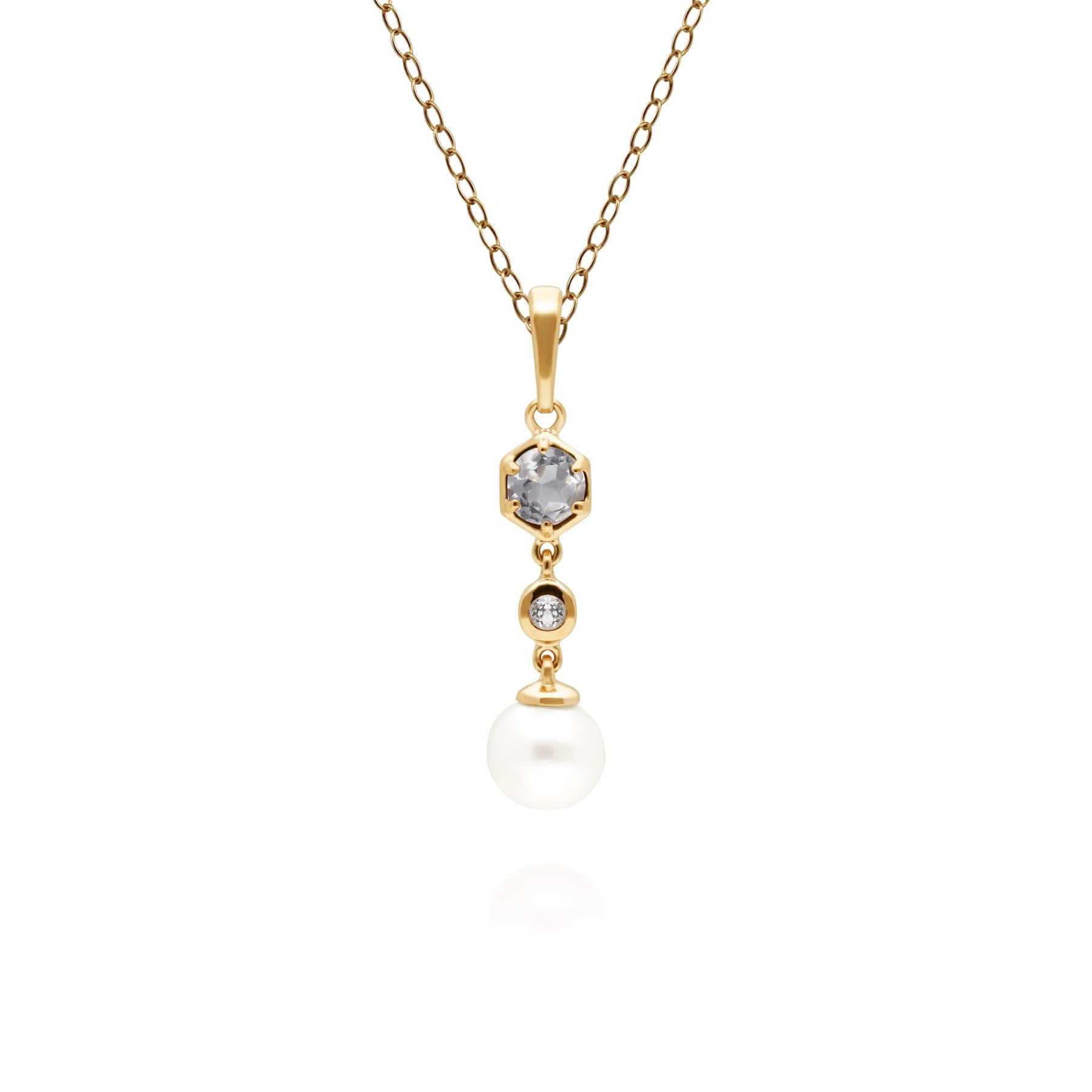 Photos - Pendant / Choker Necklace Modern Pearl & White Topaz Drop Pendant in Gold Plated Silver