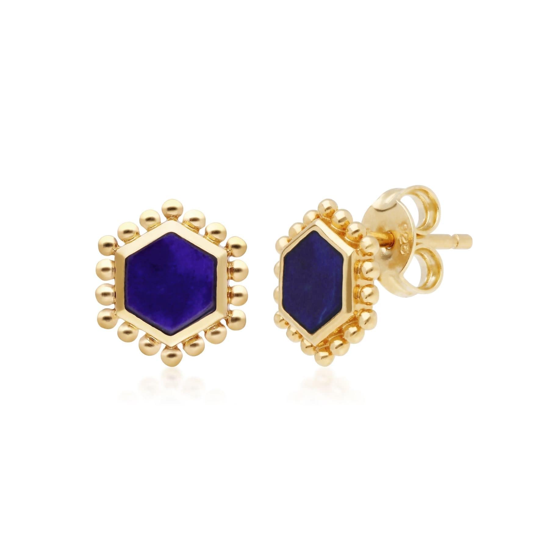 Image of Lapis Lazuli Slice Stud Earrings in Yellow Gold Plated Sterling Silver