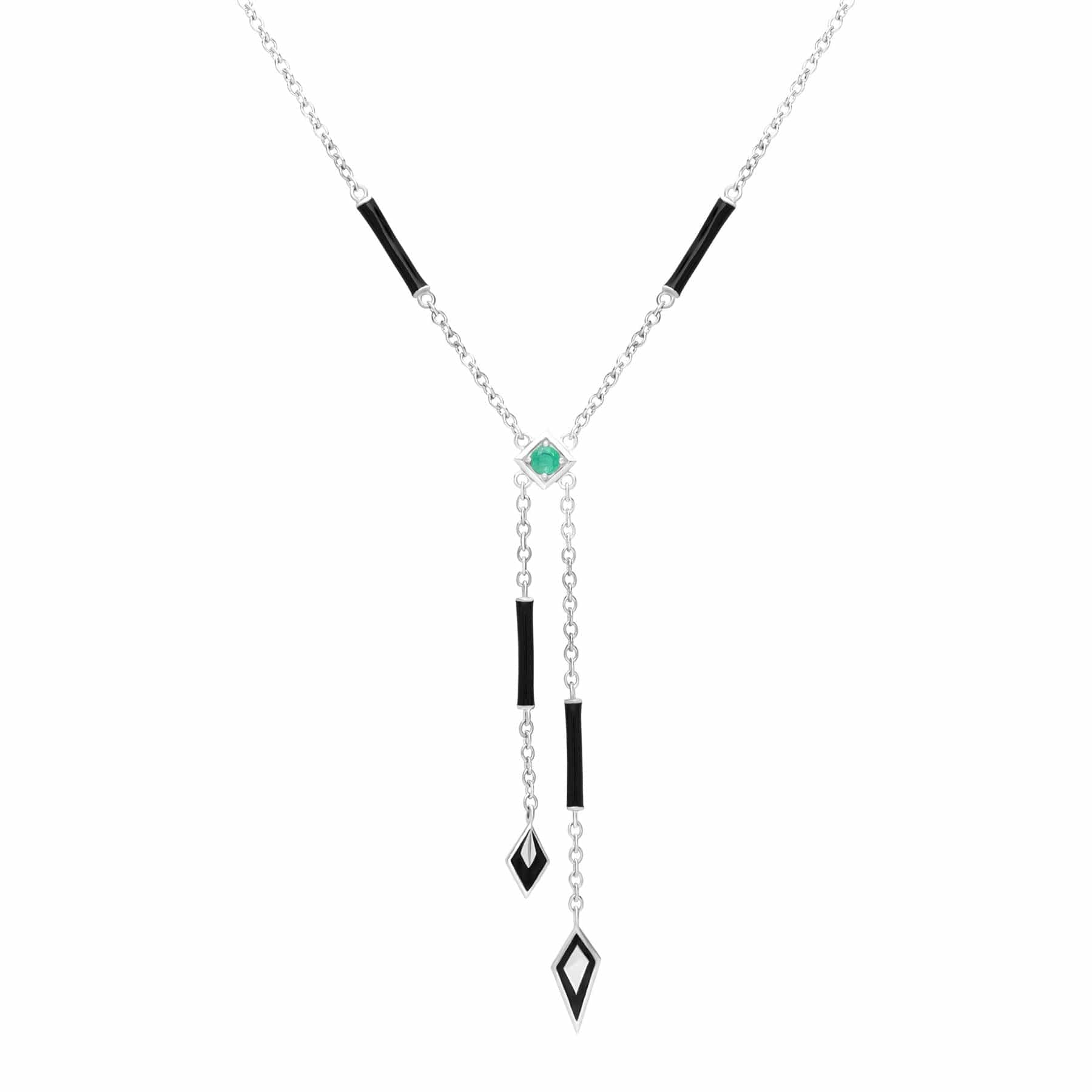 Product photograph of Grand Deco Enamel Emerald Negligee Necklace In 9ct White Gold from Gemondo Jewellery