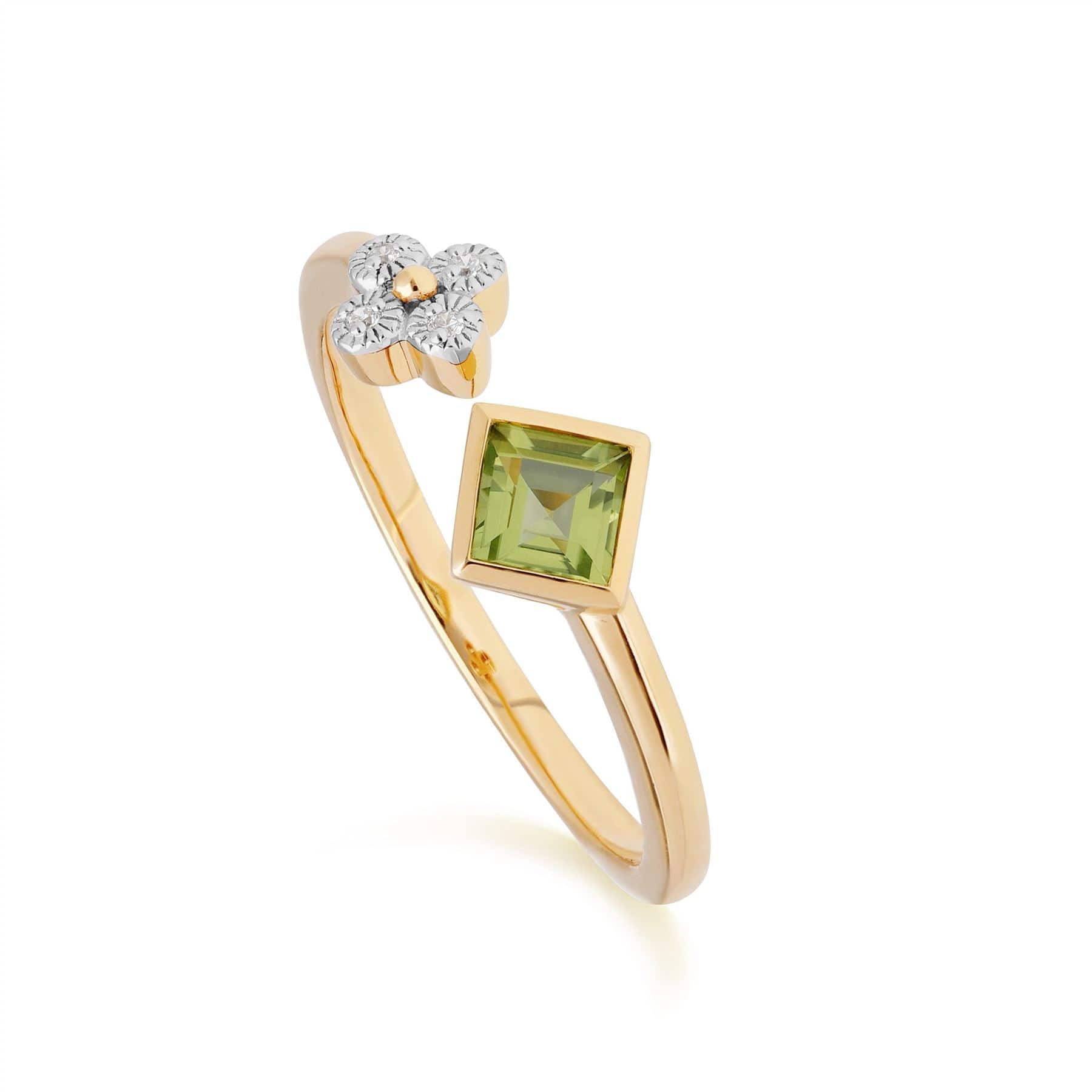 Product photograph of Contemporary Peridot Diamond Open Ring In 9ct Yellow Gold from Gemondo Jewellery