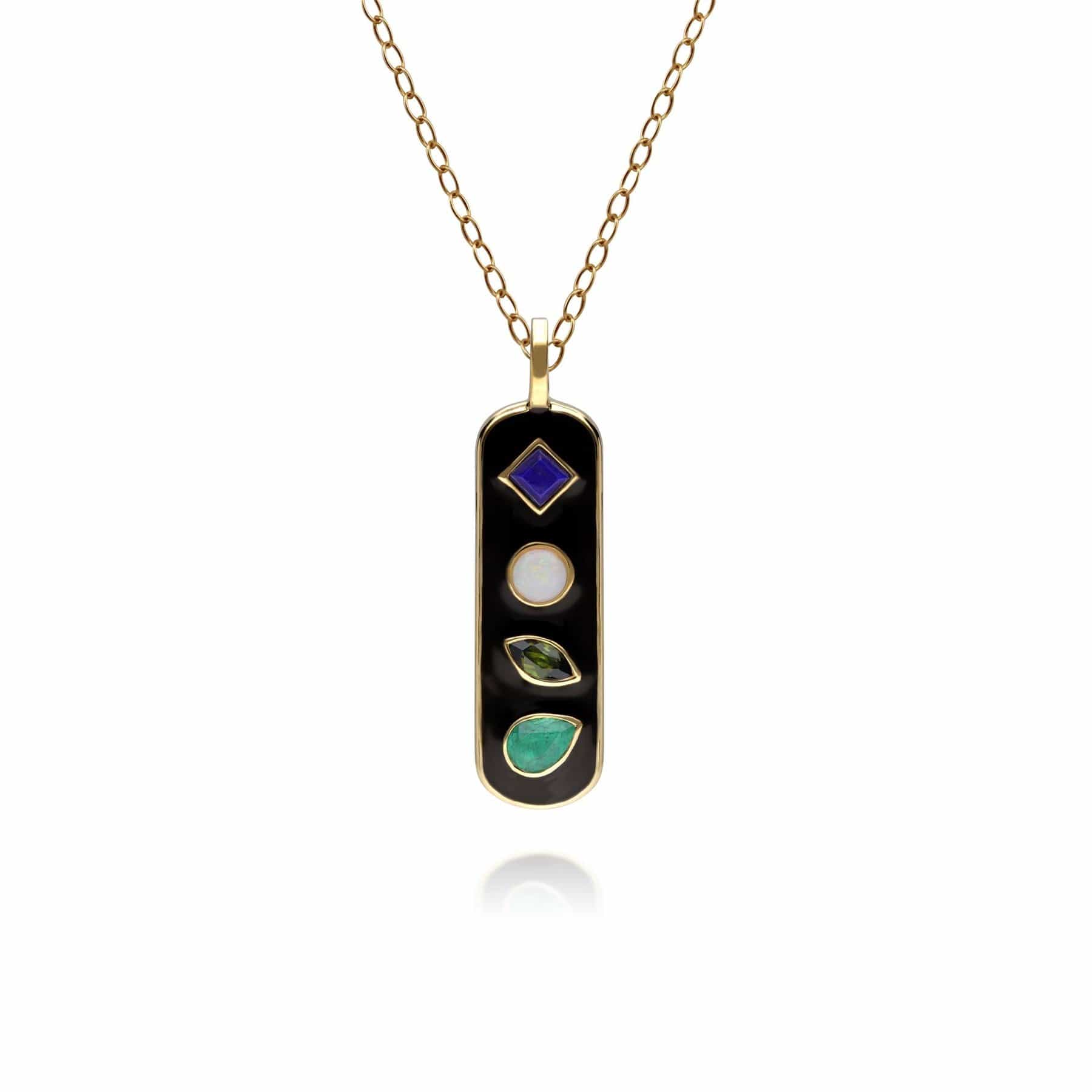 Product photograph of Coded Whispers Black Enamel Love Acrostic Gemstone Pendant In Gold Plated Sterling Silver from Gemondo Jewellery