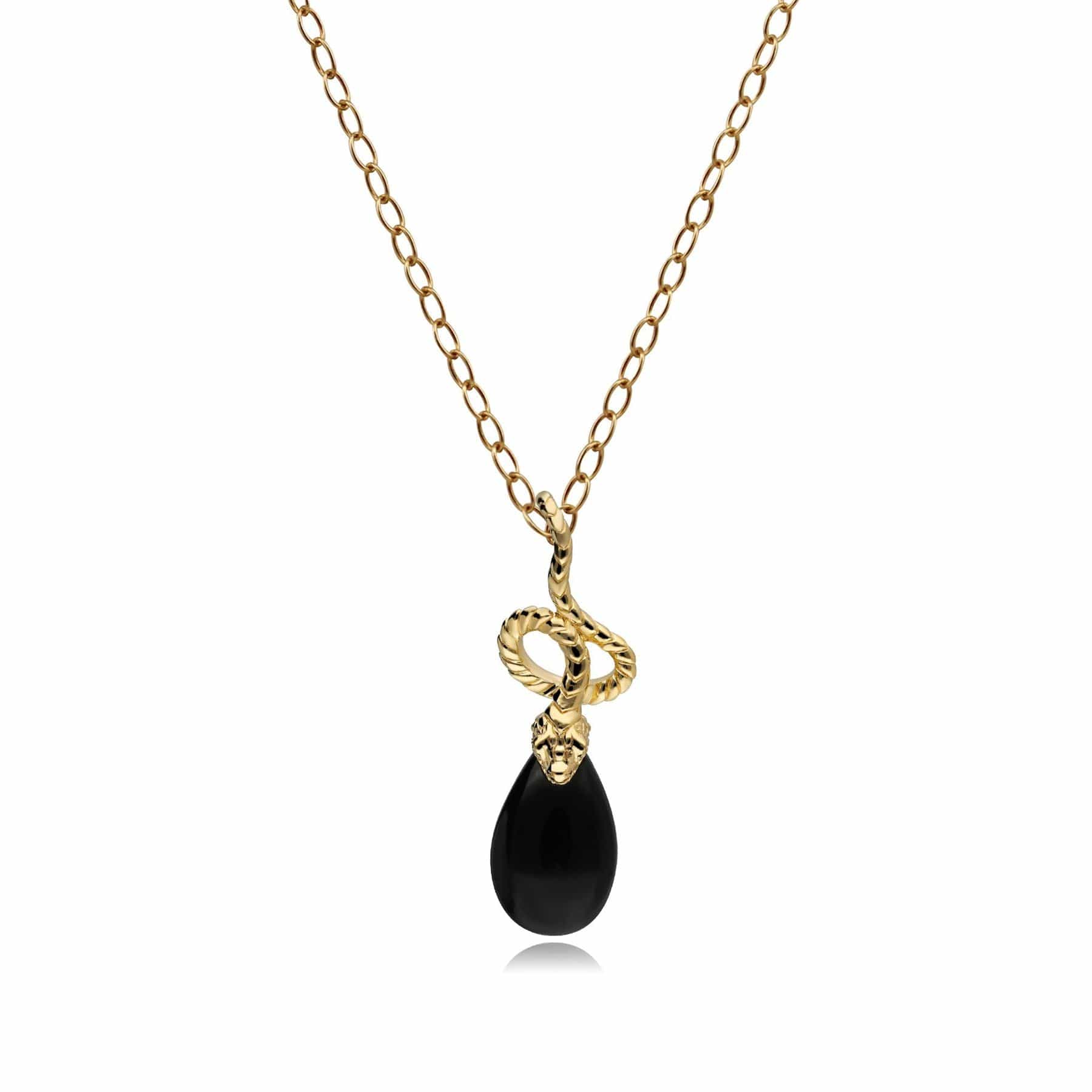 Product photograph of Ecfew Onyx Winding Snake Pendant In Gold Plated Sterling Silver from Gemondo Jewellery