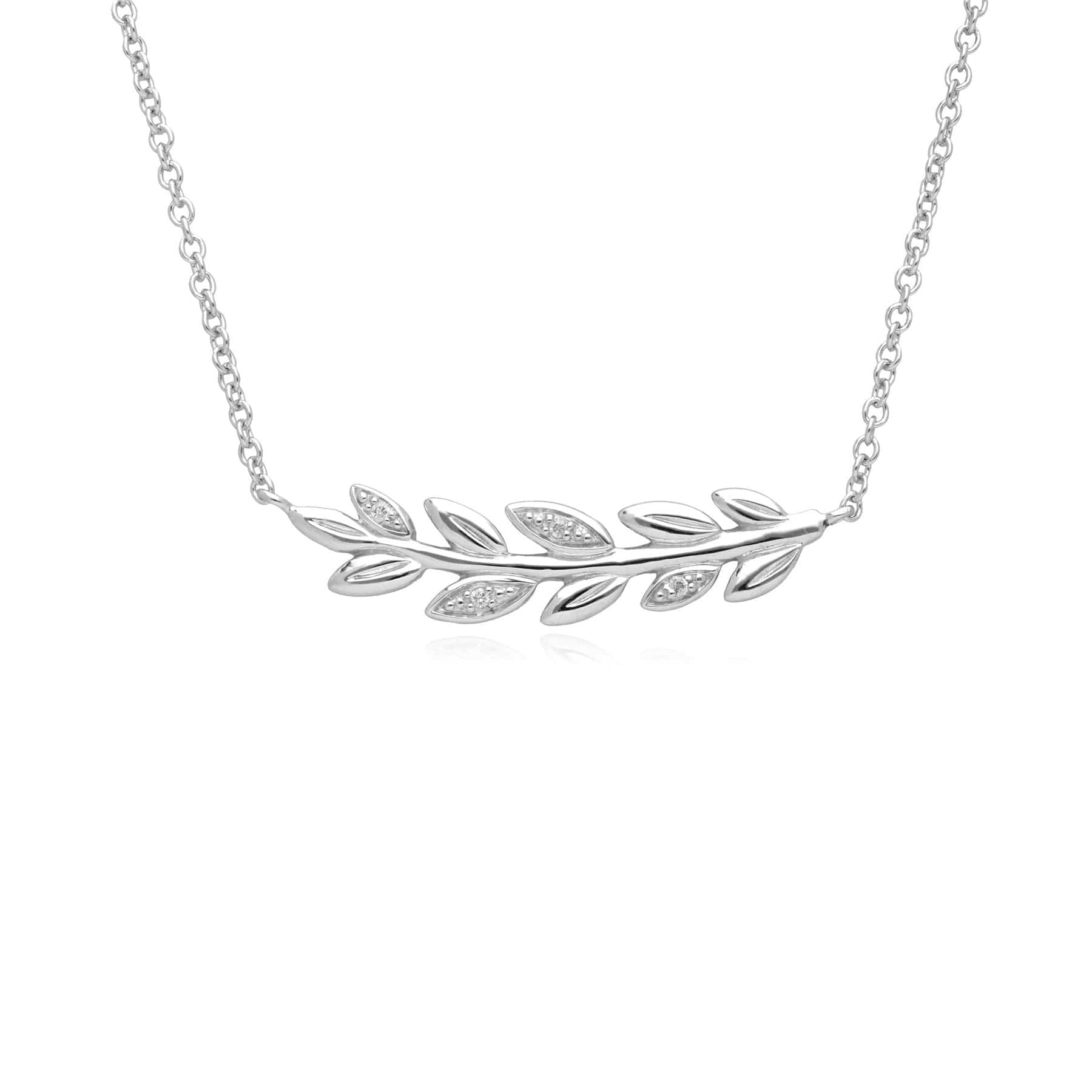 Product photograph of O Leaf Diamond Necklace In 9ct White Gold from Gemondo Jewellery