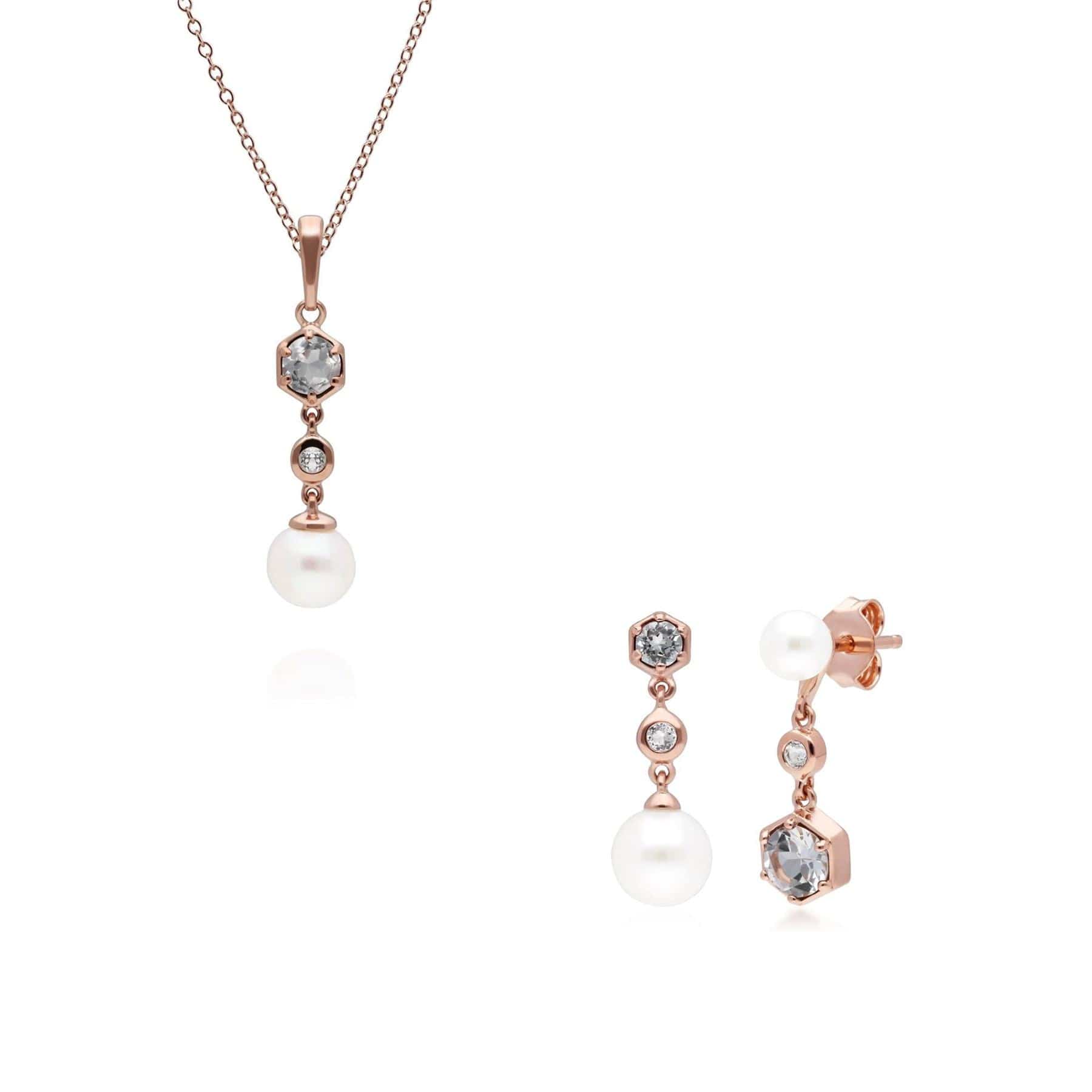 Product photograph of Modern Pearl White Topaz Pendant Earring Set In Rose Gold Plated Silver from Gemondo Jewellery