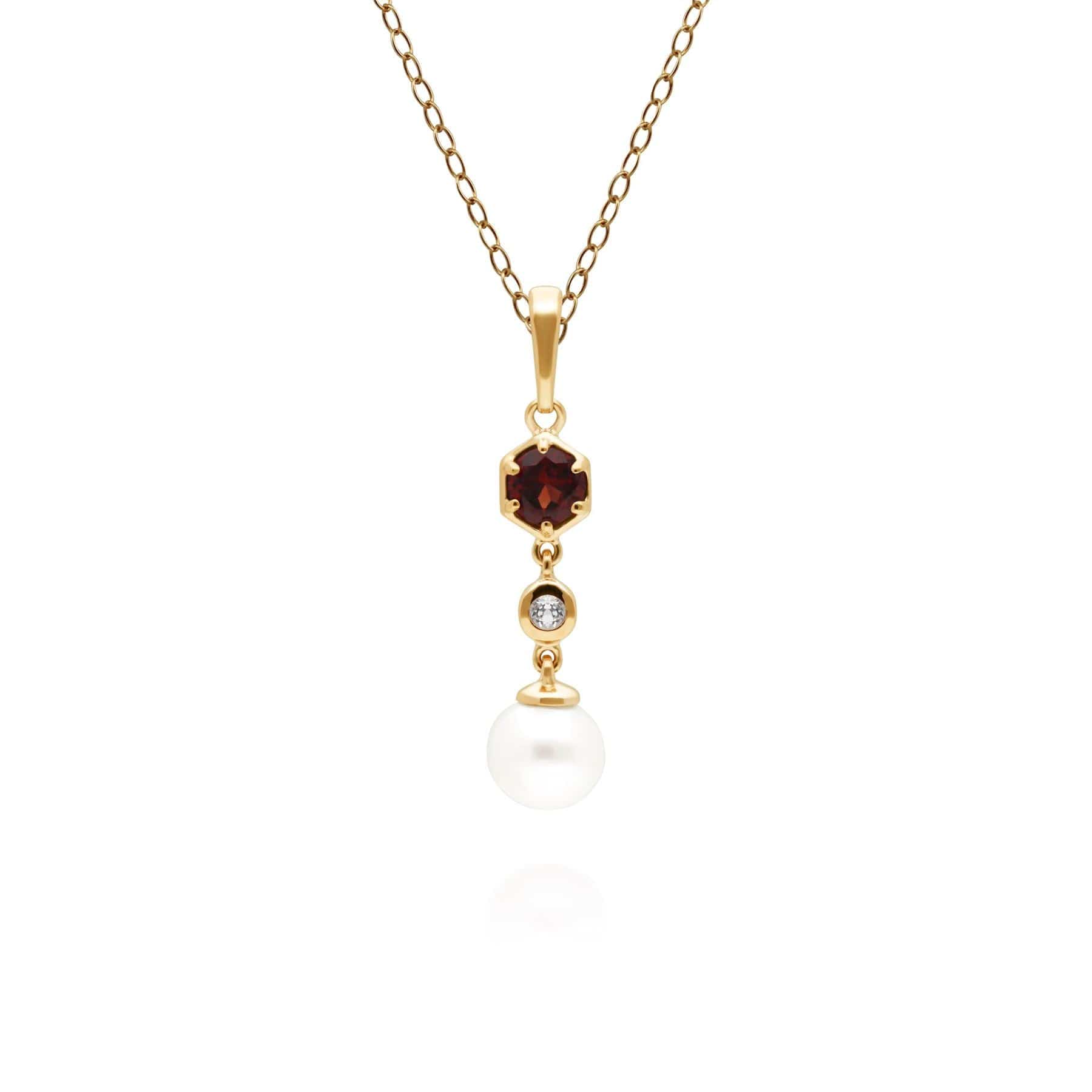 Photos - Pendant / Choker Necklace Modern Pearl, Garnet & Topaz Drop Pendant in Gold Plated Sterling Silver