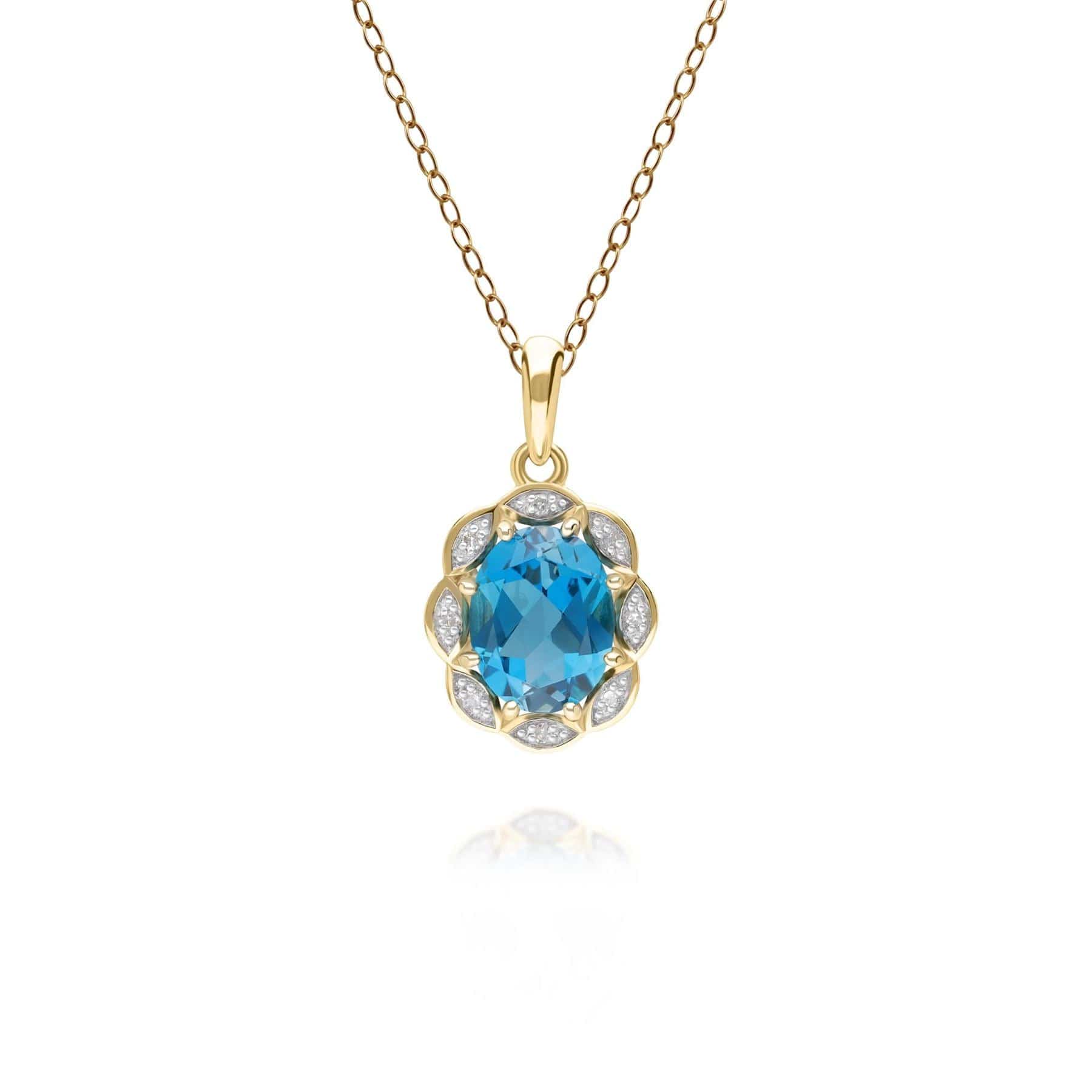 Product photograph of Classic London Blue Topaz Diamond Luxe Pendant In 9ct Yellow Gold from Gemondo Jewellery